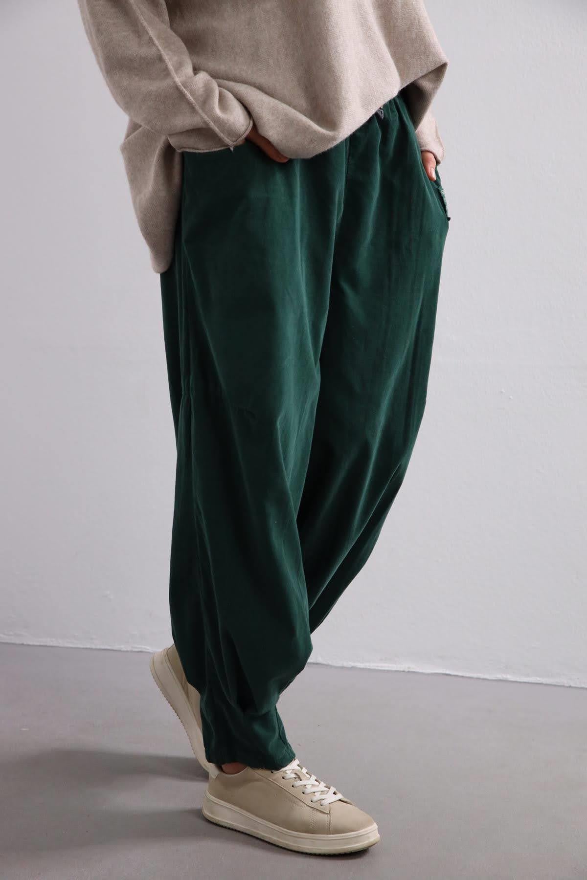 Zümrüt Yeşili Kemerli Kadife Pantolon - Şaman Butik Zümrüt Yeşili Kemerli Kadife Pantolon