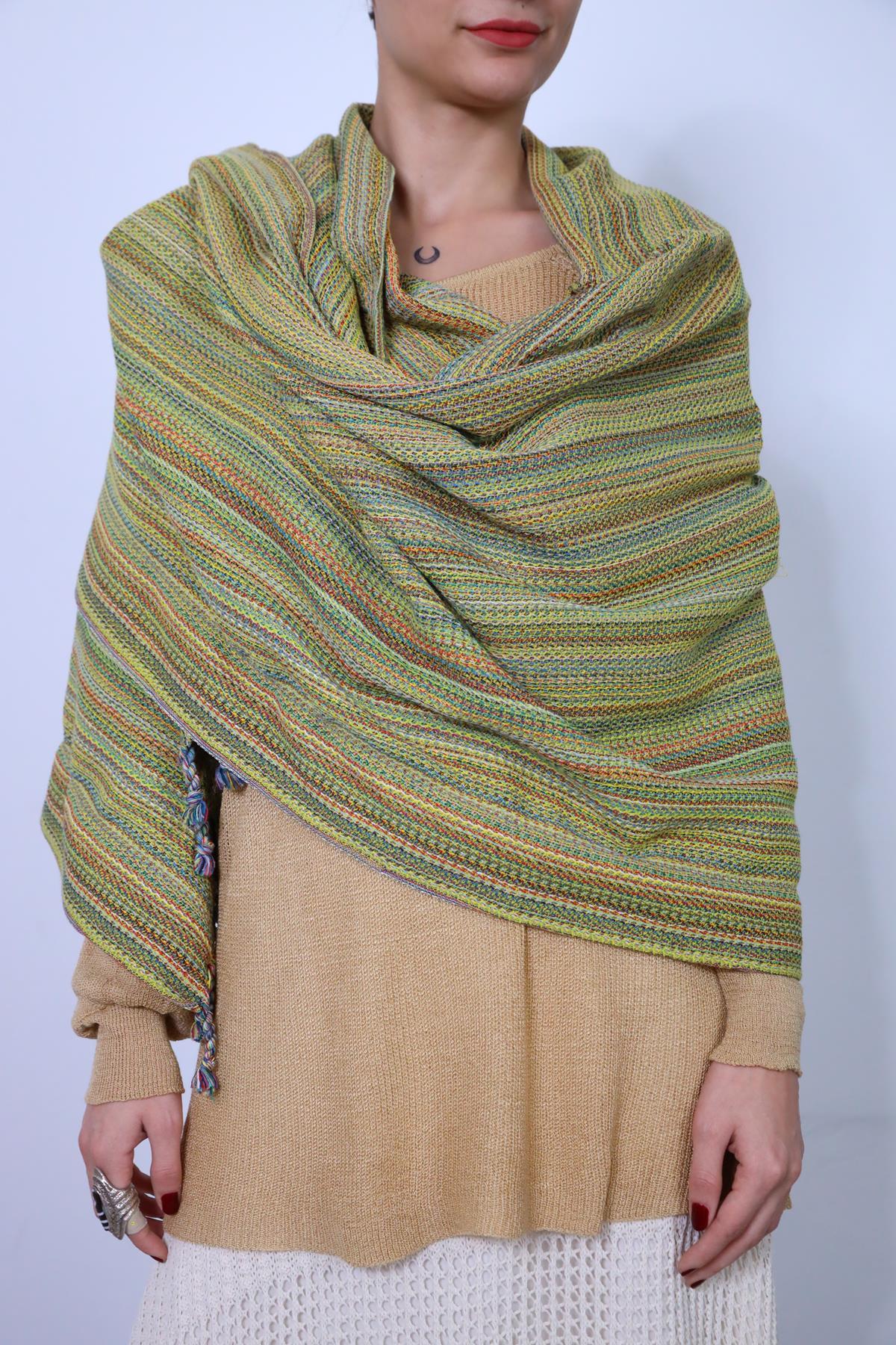 Hardal Rengi Renkli Sunny Şal - Şaman Butik Hardal Rengi Renkli Sunny Şal