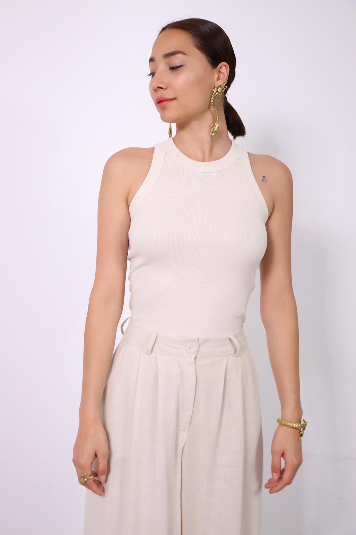 Ekru Fitilli Atlet - Şaman Butik Ekru Fitilli Atlet