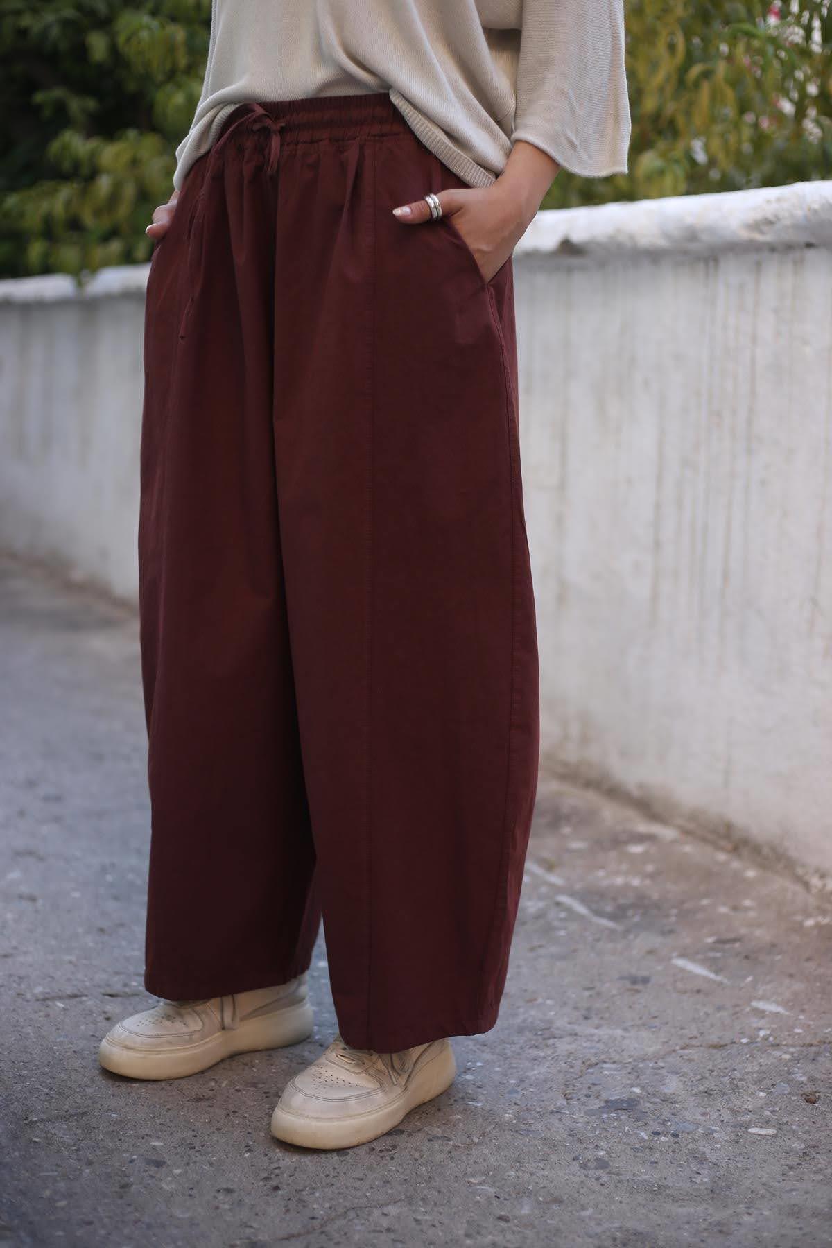 Bordo Dikişli Balon Paça Pantolon