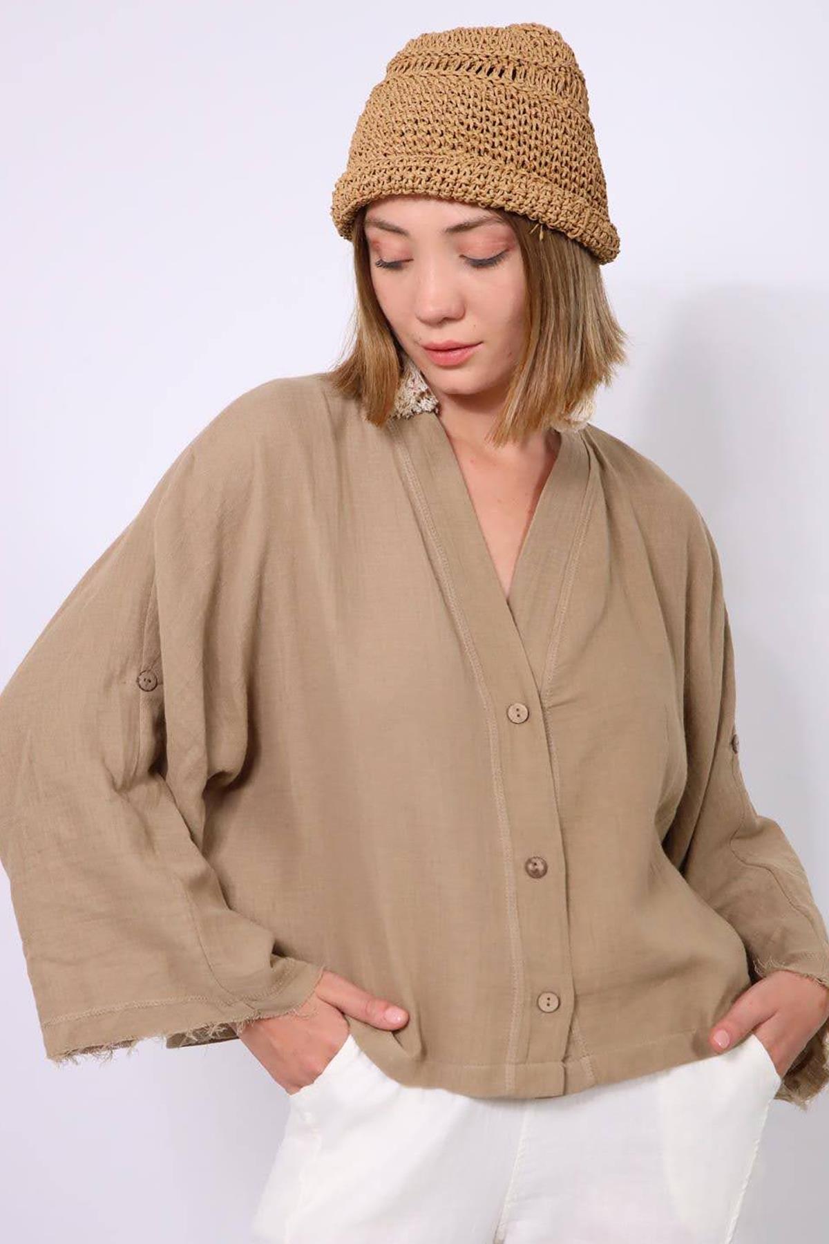 Camel Rengi Rafya Örgü Şapka - Şaman Butik Camel Rengi Rafya Örgü Şapka