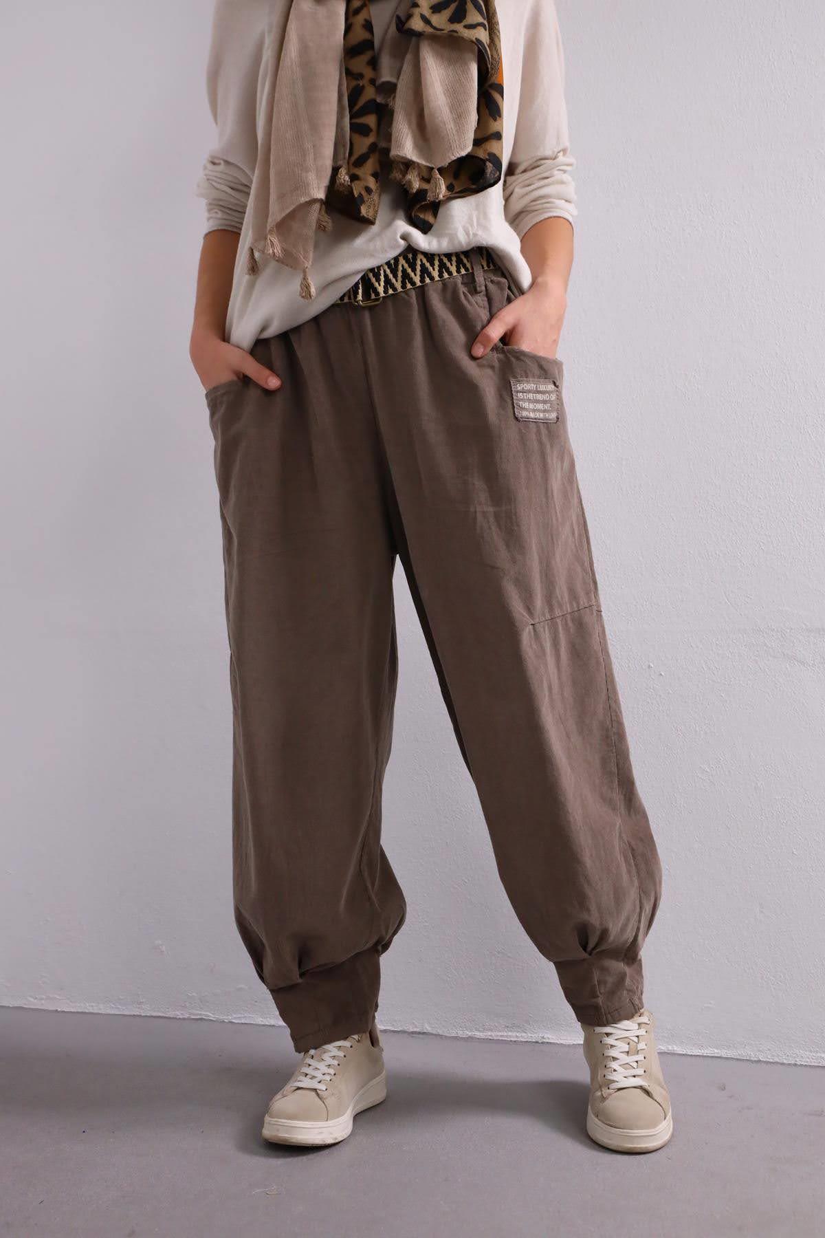 Vizon Rengi Kemerli Kadife Pantolon - Şaman Butik Vizon Rengi Kemerli Kadife Pantolon