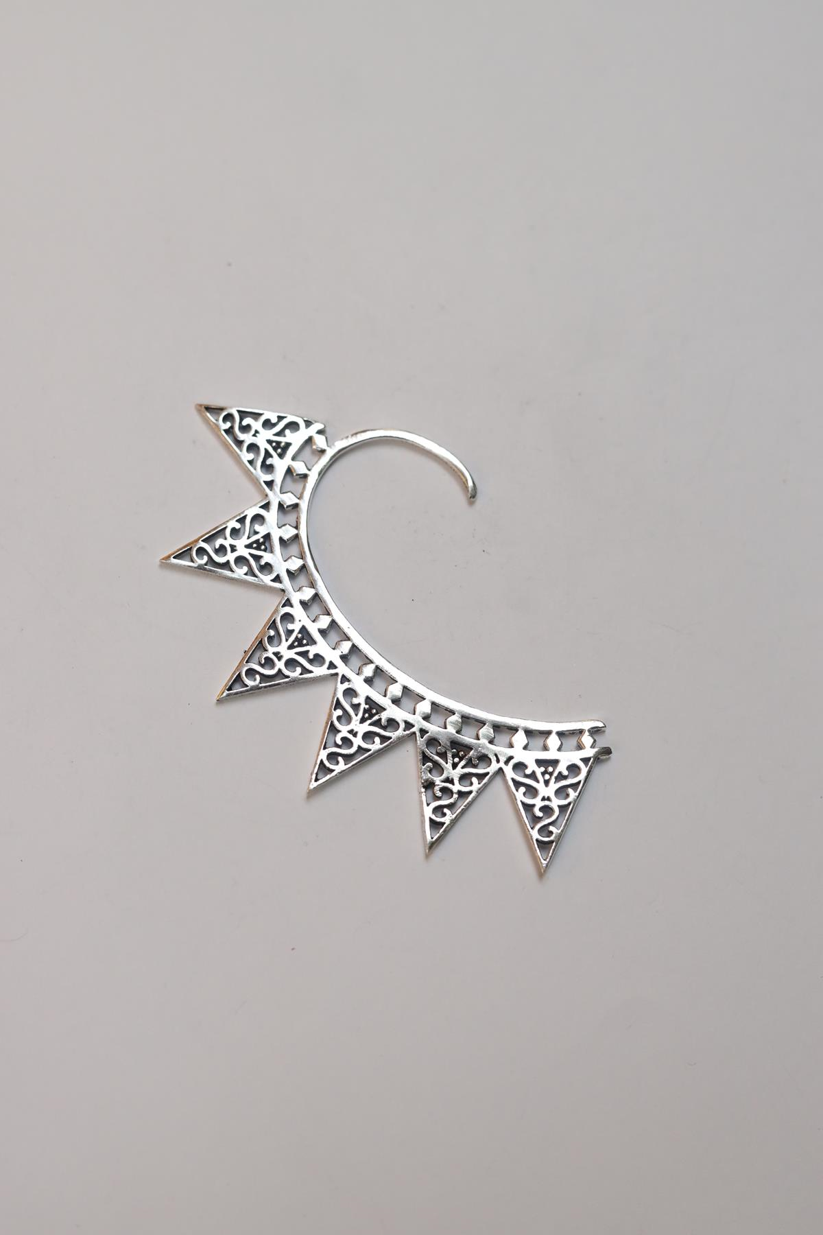 Düşük Ayar Gümüş Büyük Desenli Ear Cuff