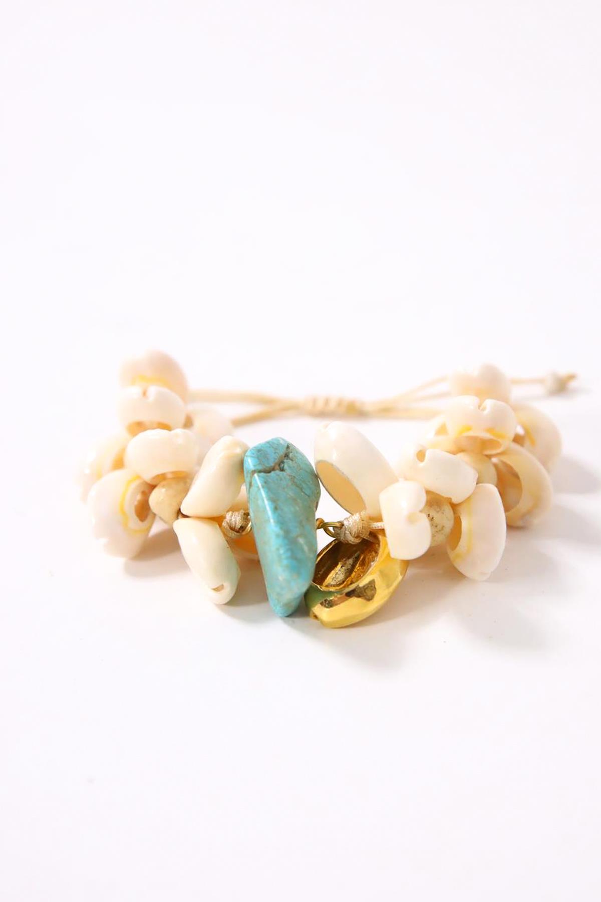 Gold Detaylı Turkuaz Deniz Kabuğu Bileklik - Şaman Butik Gold Detaylı Turkuaz Deniz Kabuğu Bileklik