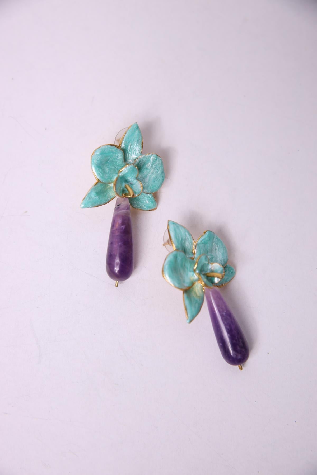 Turquoise Enamel Flower Earrings
