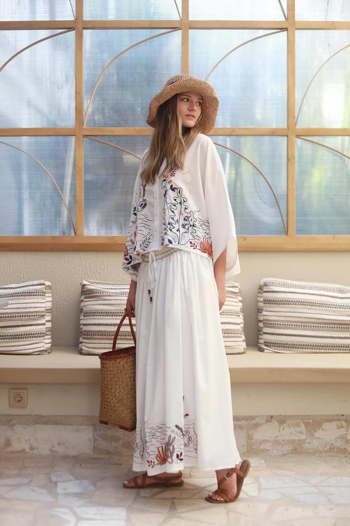 White Authentic Embroidered Skirt