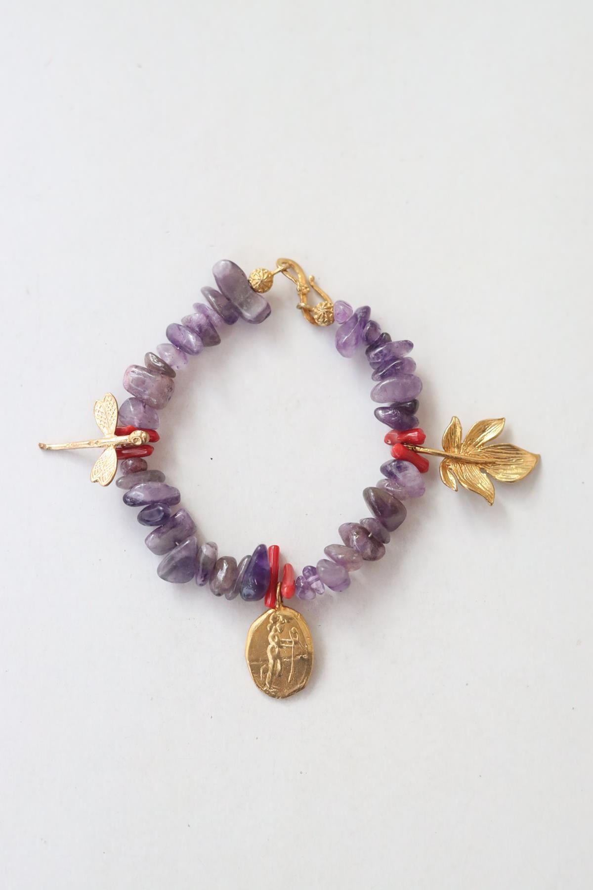 Ametist Gold Detaylı Bileklik