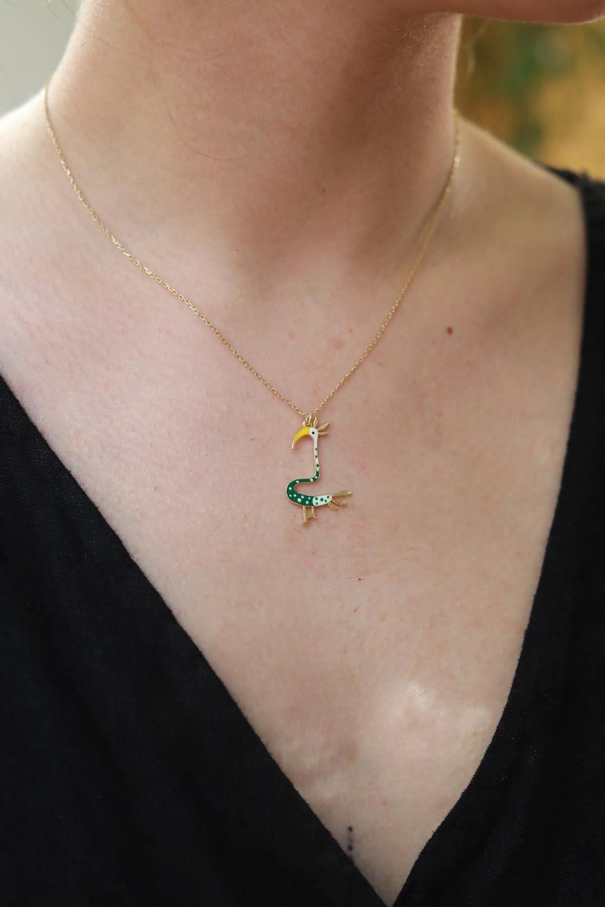 Gümüş El Boyama Ördek Kolye