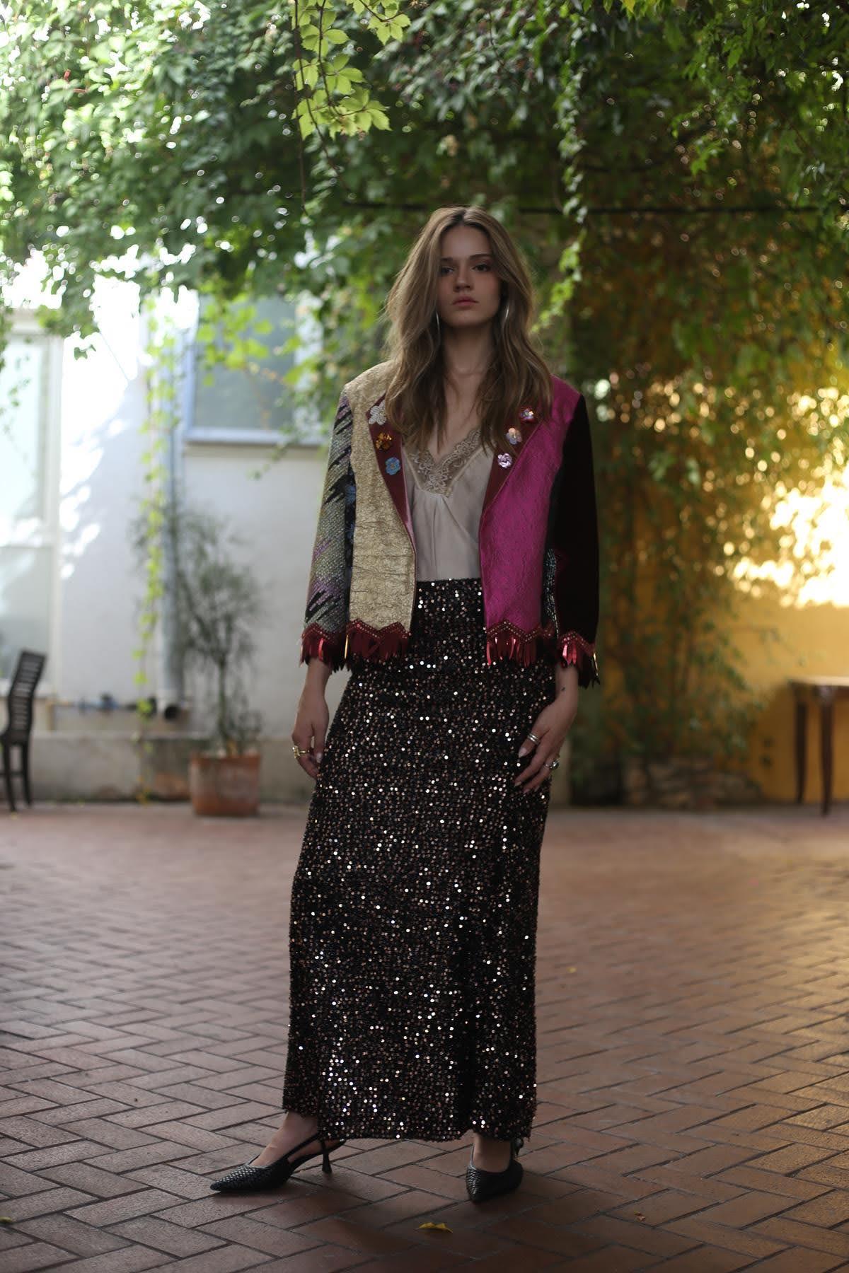 Copper Fringed Sequined Bell Skirt