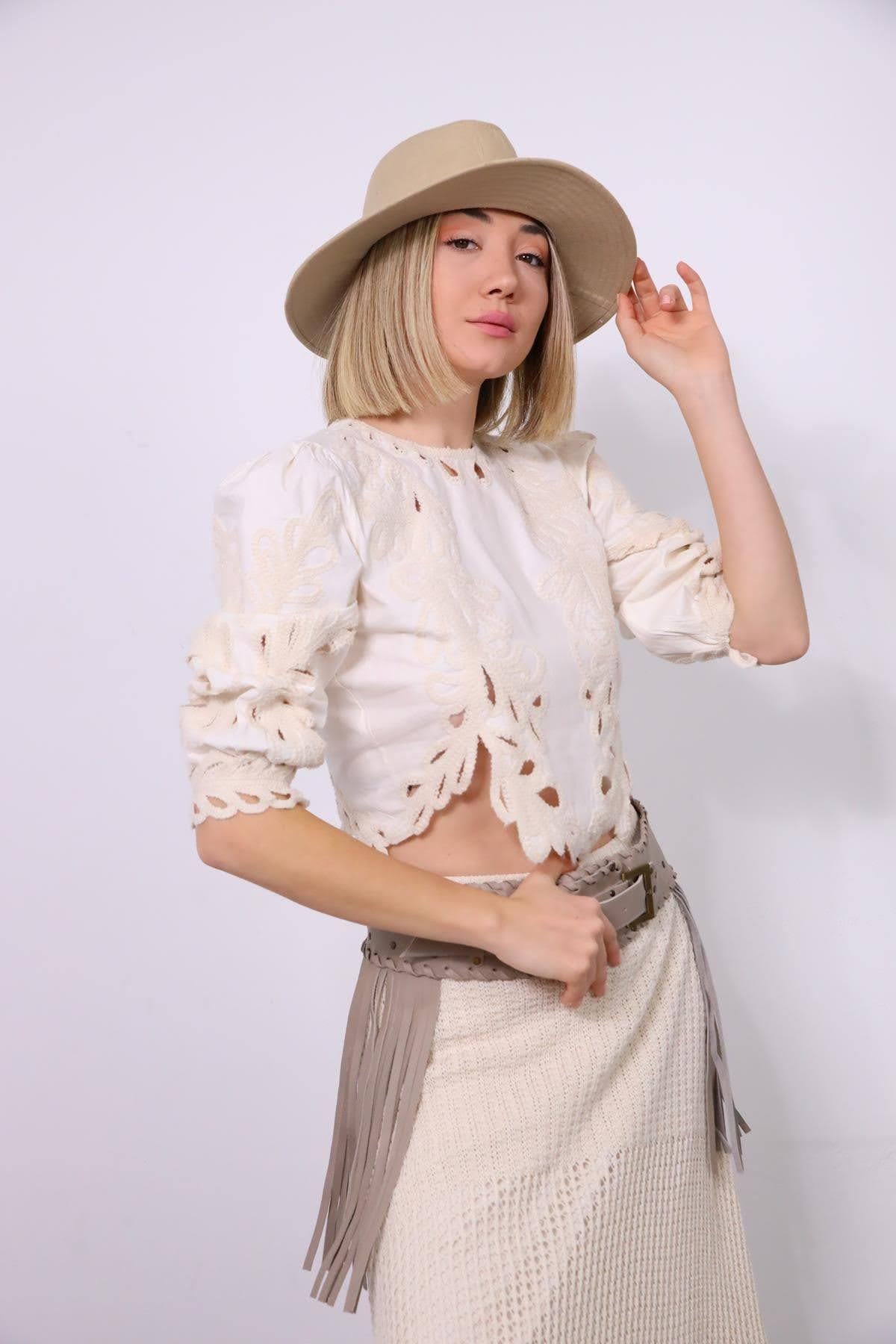 Krem Rengi Güpürlü Bluz - Şaman Butik Krem Rengi Güpürlü Bluz