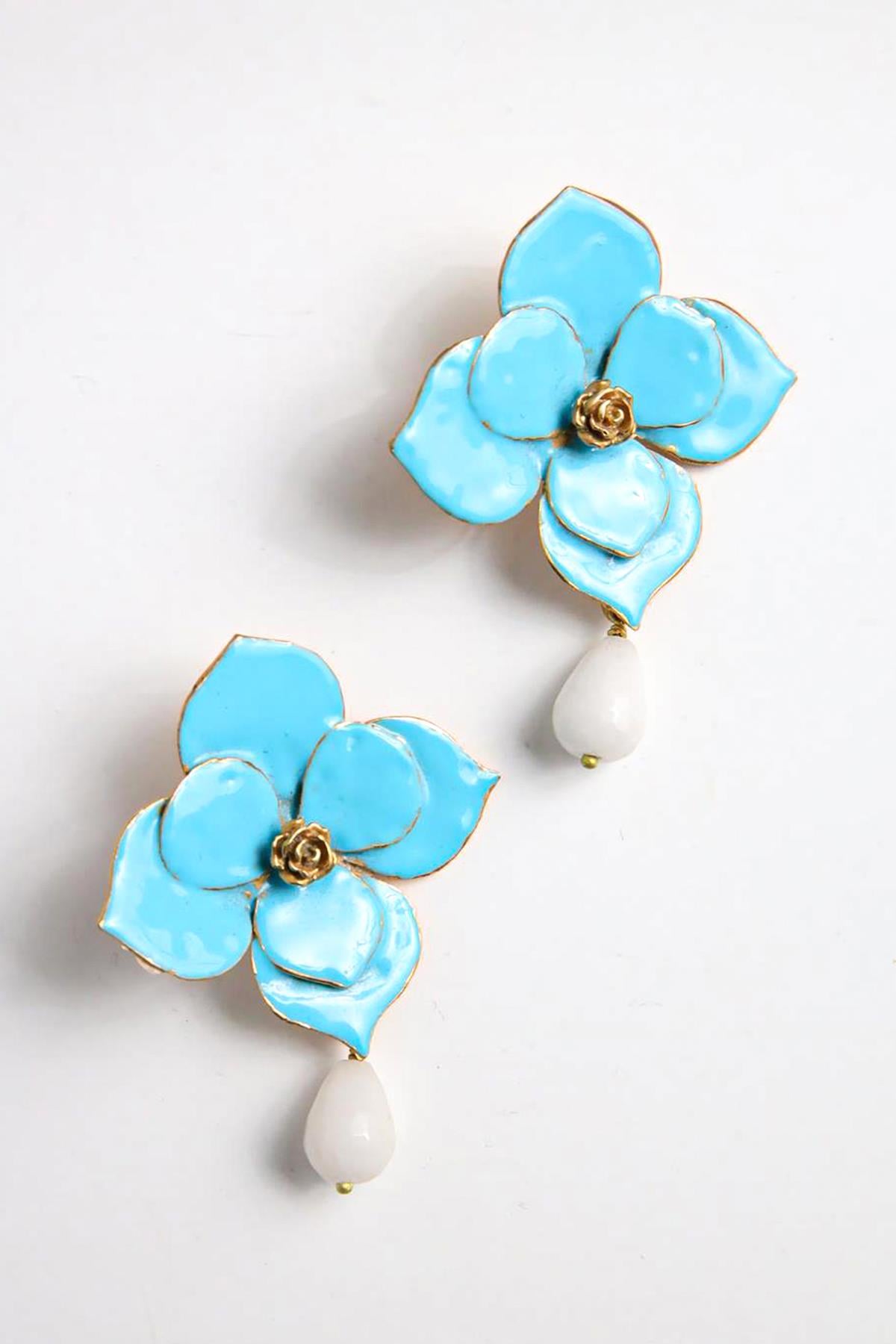 Turkuaz Çiçek Küpe - Şaman Butik Turkuaz Çiçek Küpe