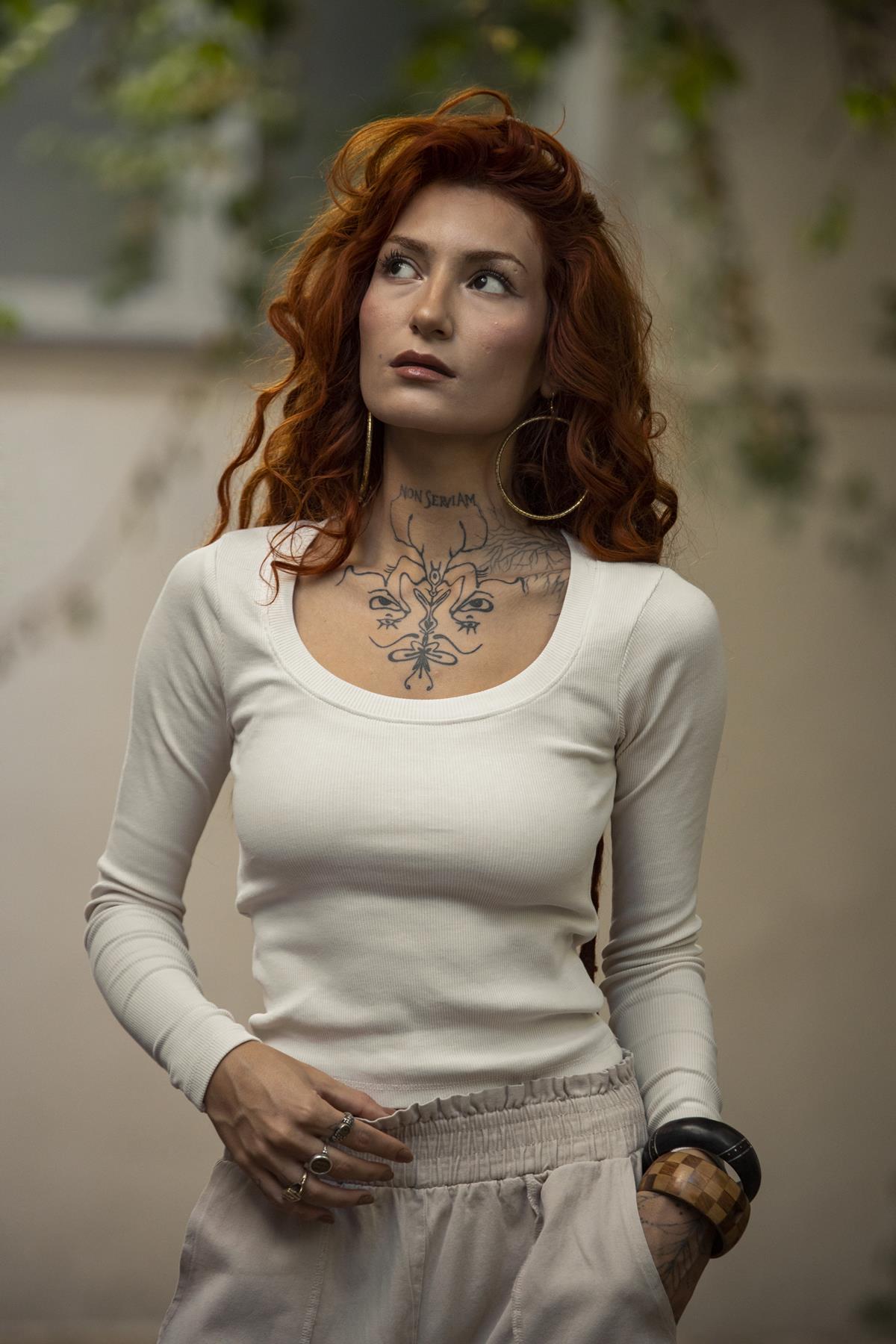 Ekru U Yaka Fitilli Uzun Kol Body