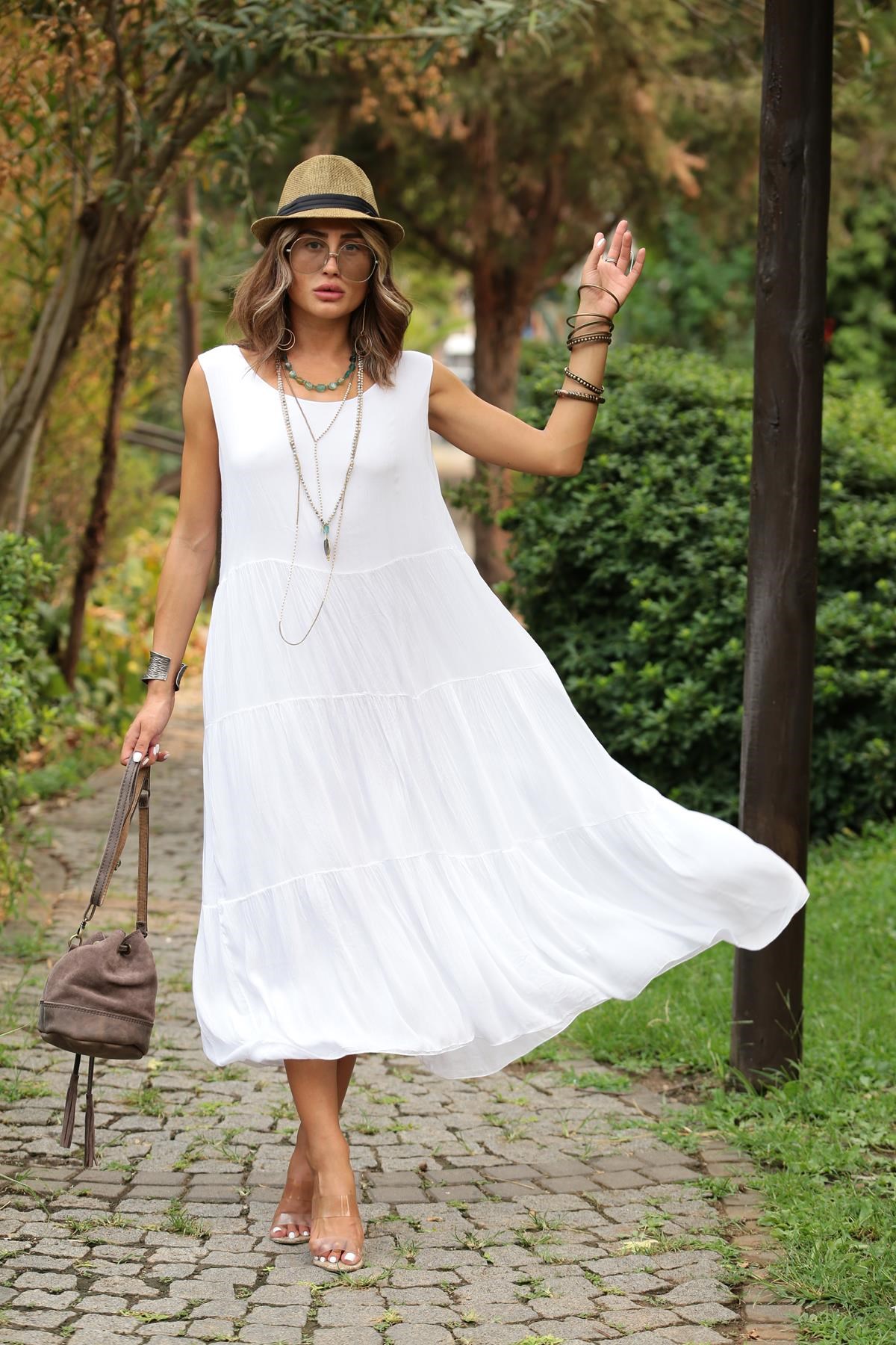 Beyaz Askılı İpek Elbise - Şaman Butik - Bohem Giyim ve Aksesuar | Kadın &  Erkek