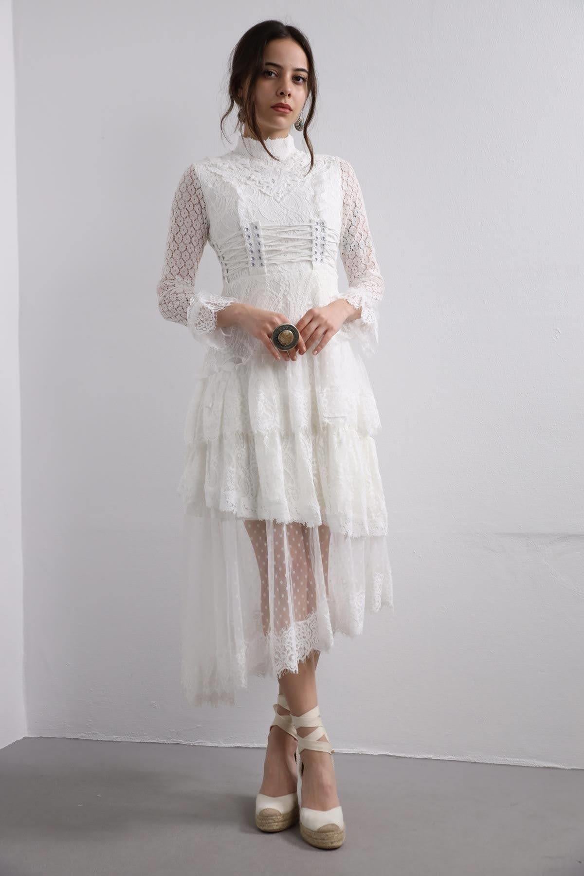 Beyaz Bohem Dantelli Elbise - Şaman Butik Beyaz Bohem Dantelli Elbise