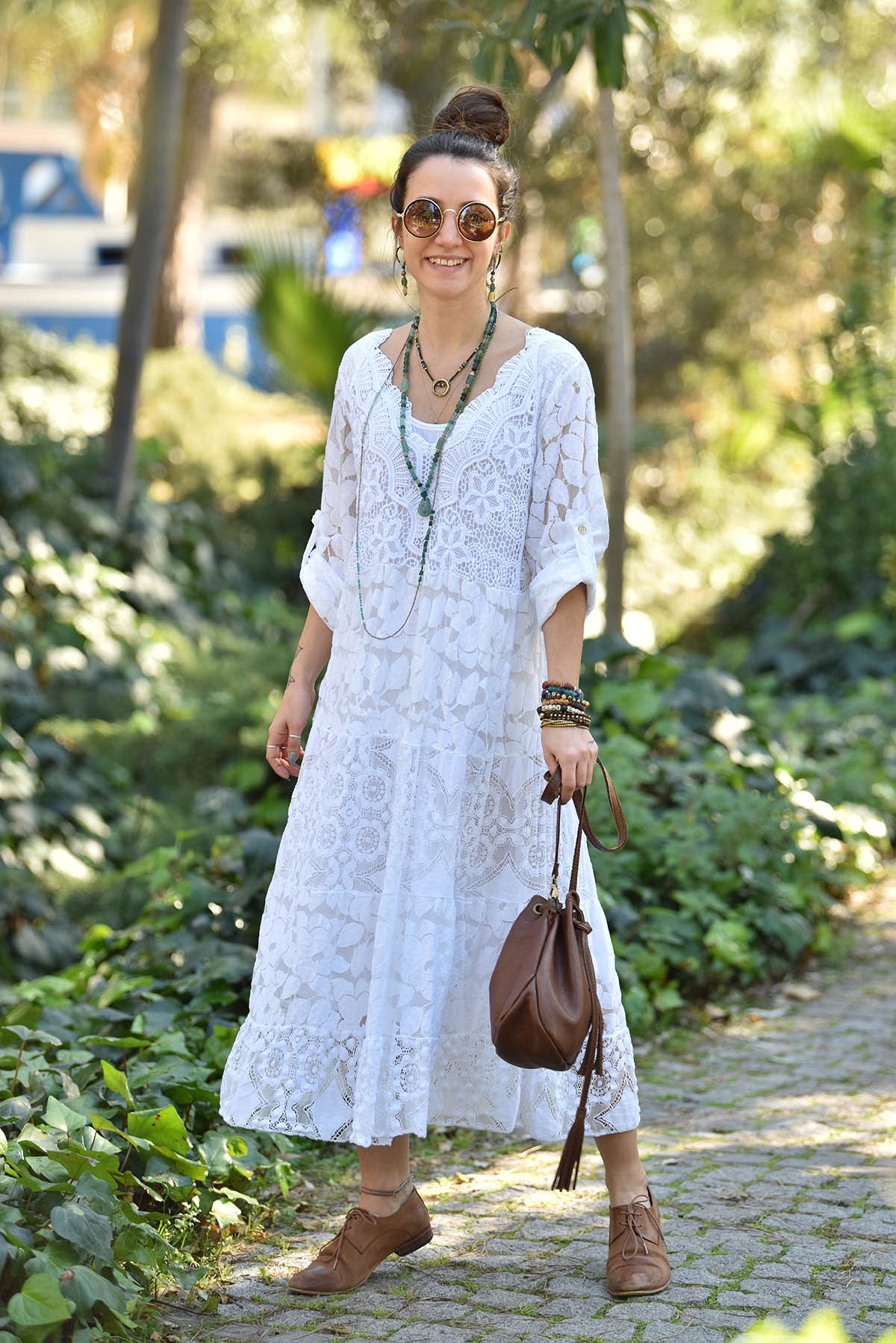 Beyaz Fisto Detaylı Uzun Kollu Bohem Elbise - Şaman Butik - Bohem Giyim ve  Aksesuar | Kadın & Erkek