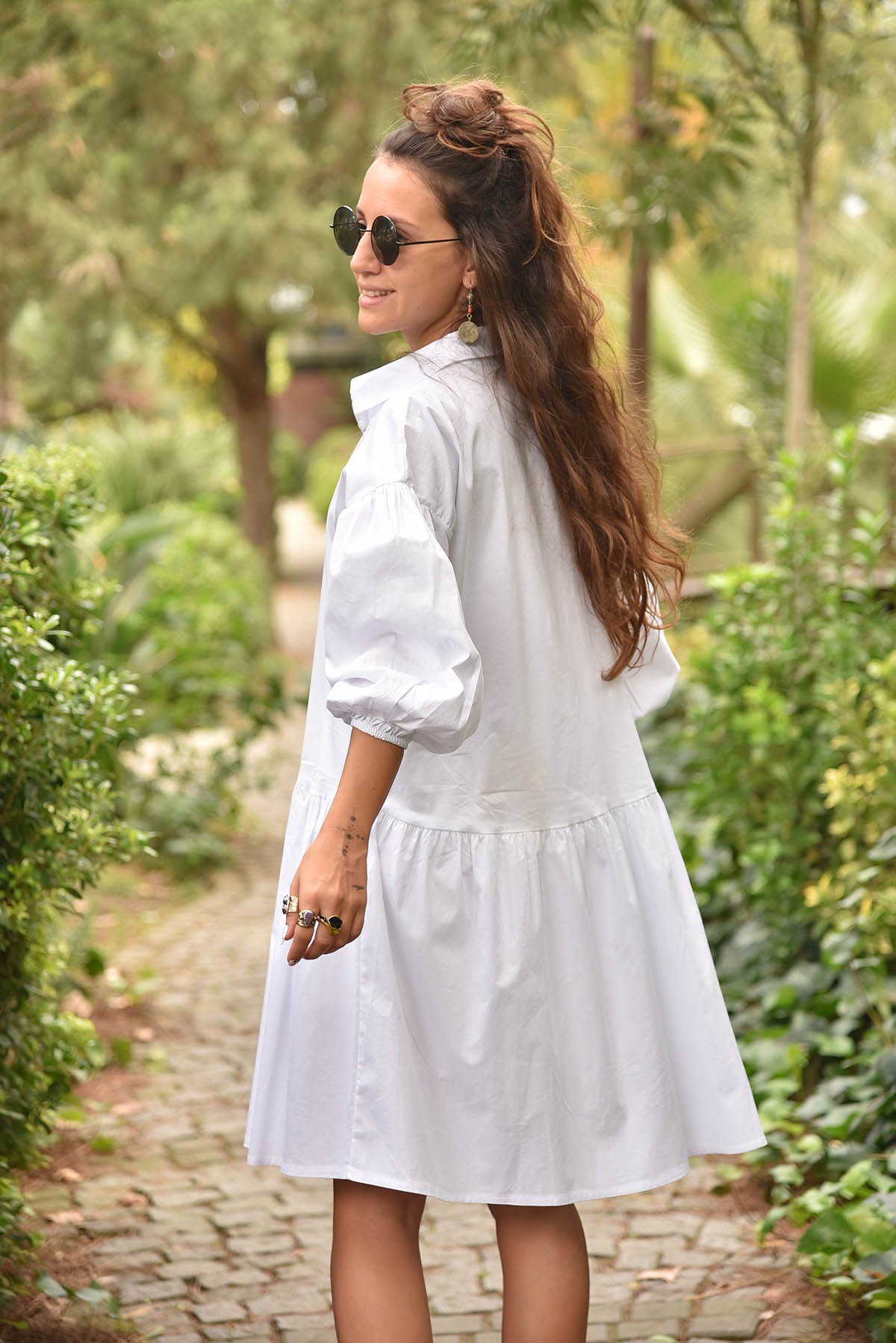 Beyaz Karpuz Kol Gömlek Elbise - Şaman Butik - Bohem Giyim ve Aksesuar |  Kadın & Erkek