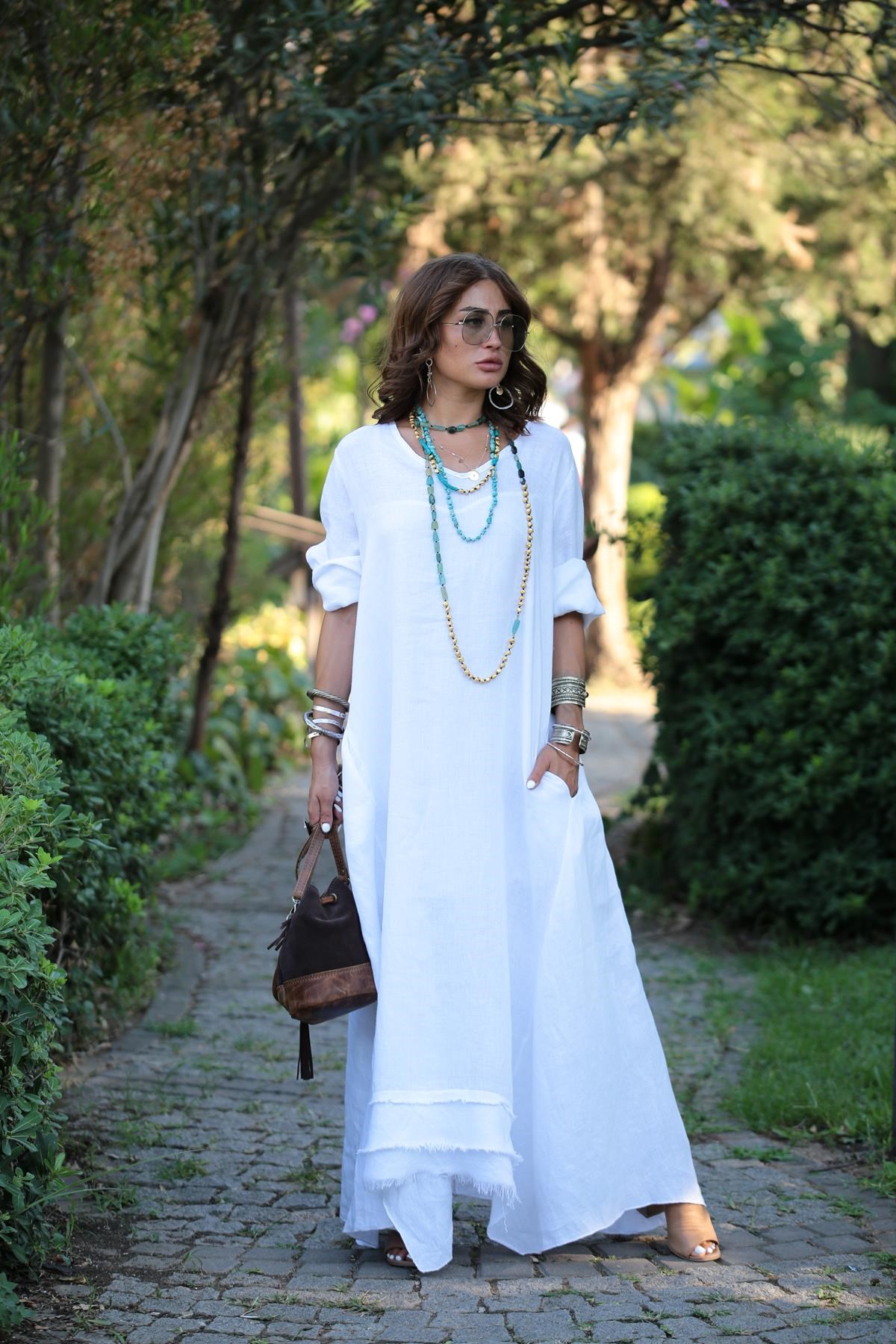 Beyaz Salaş Keten Elbise - Şaman Butik - Bohem Giyim ve Aksesuar | Kadın &  Erkek