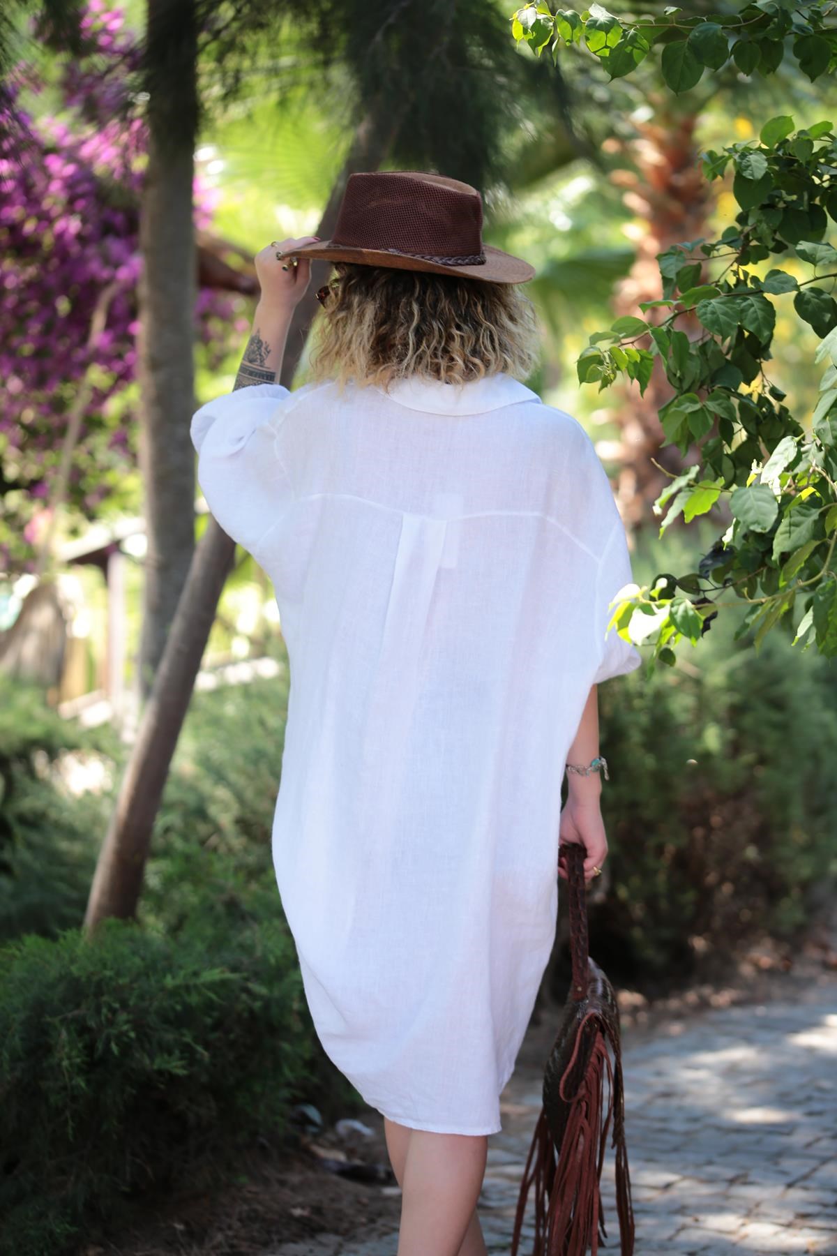 Beyaz Salaş Keten Gömlek Elbise - Şaman Butik - Bohem Giyim ve Aksesuar |  Kadın & Erkek