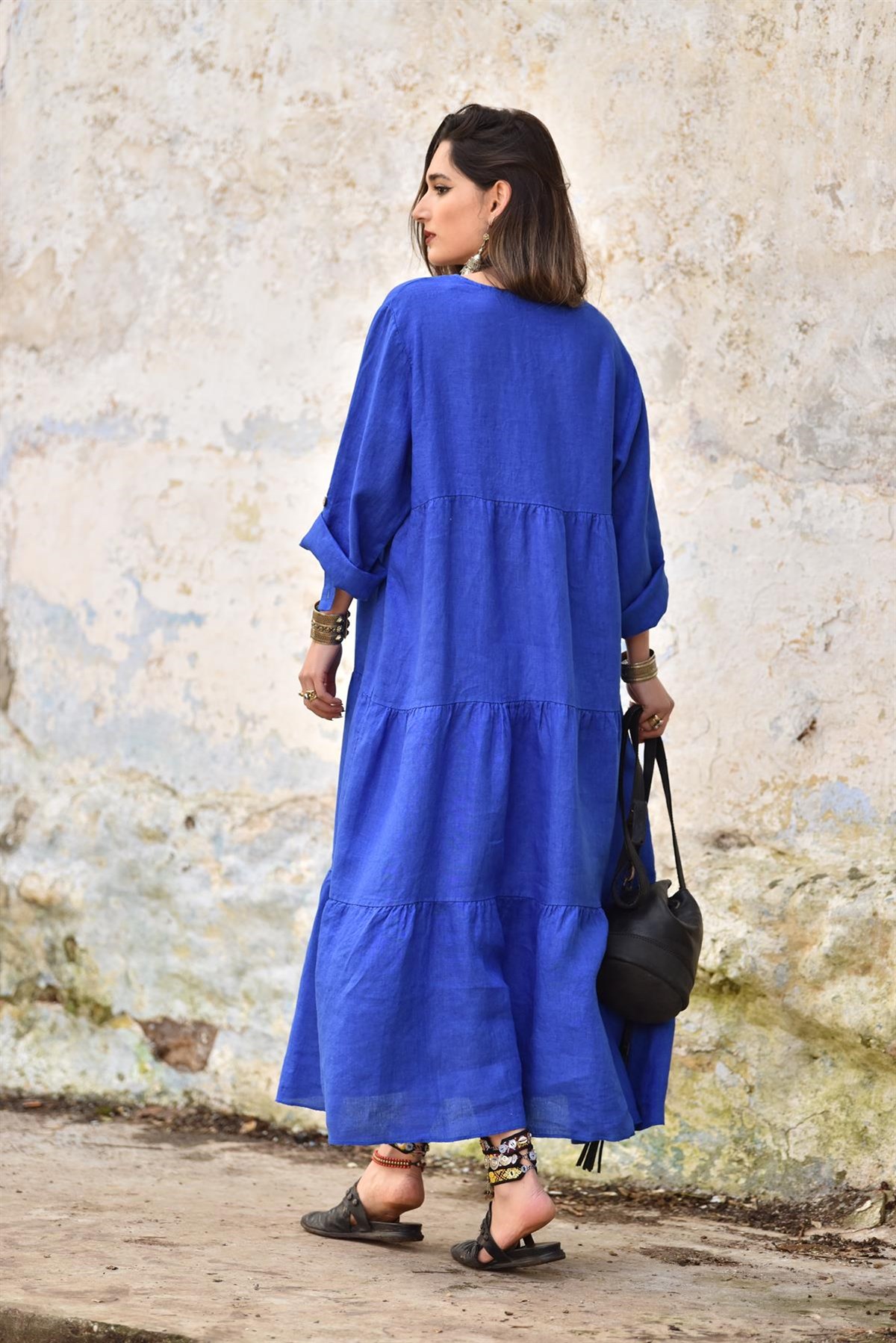 Koyu Mavi Kat Kat Salaş Keten Elbise - Şaman Butik - Bohem Giyim ve  Aksesuar | Kadın & Erkek