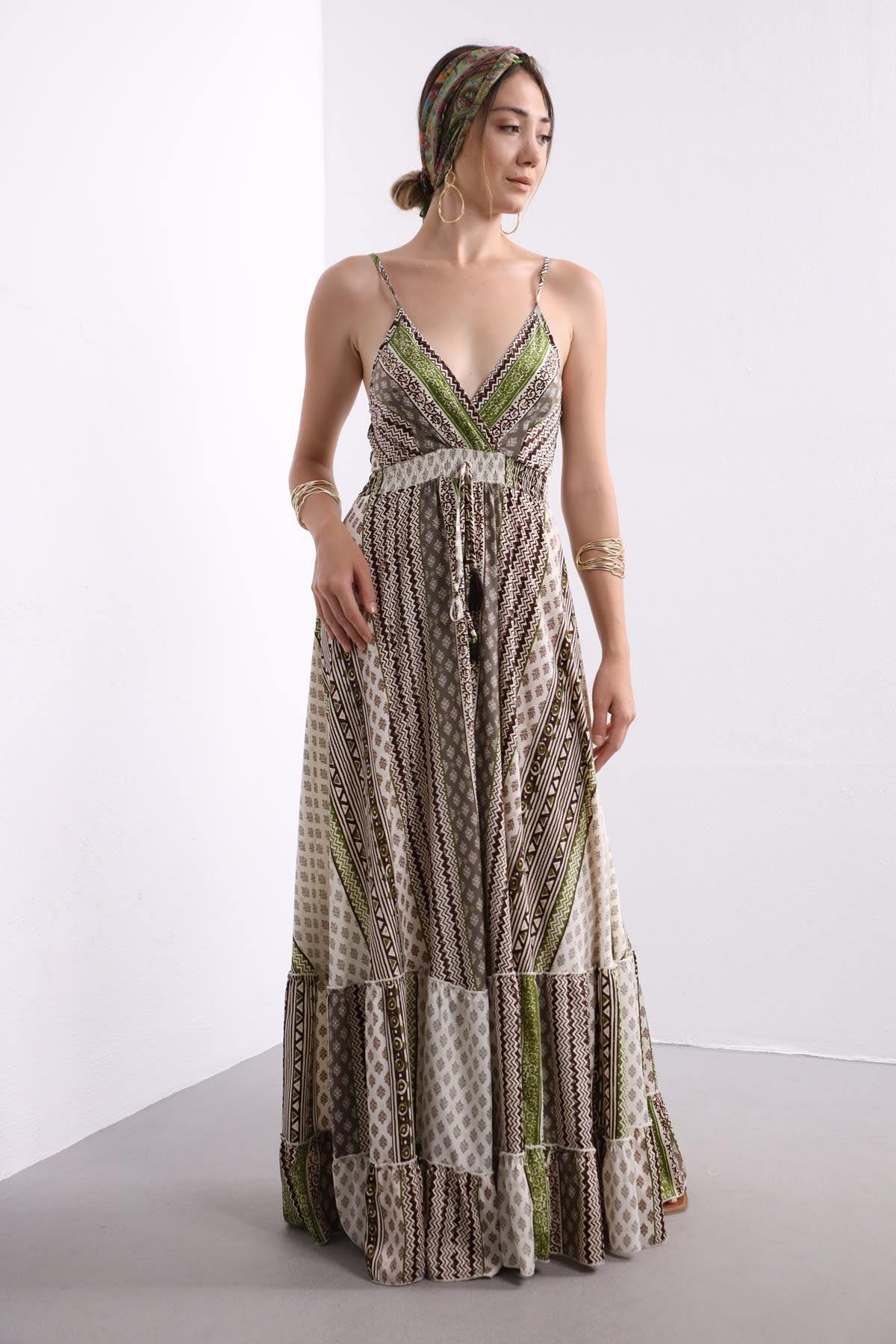 Krem Rengi Desenli İpek Elbise - Şaman Butik - Bohem Giyim ve Aksesuar | Kadın & Erkek Krem Rengi Desenli İpek Elbise