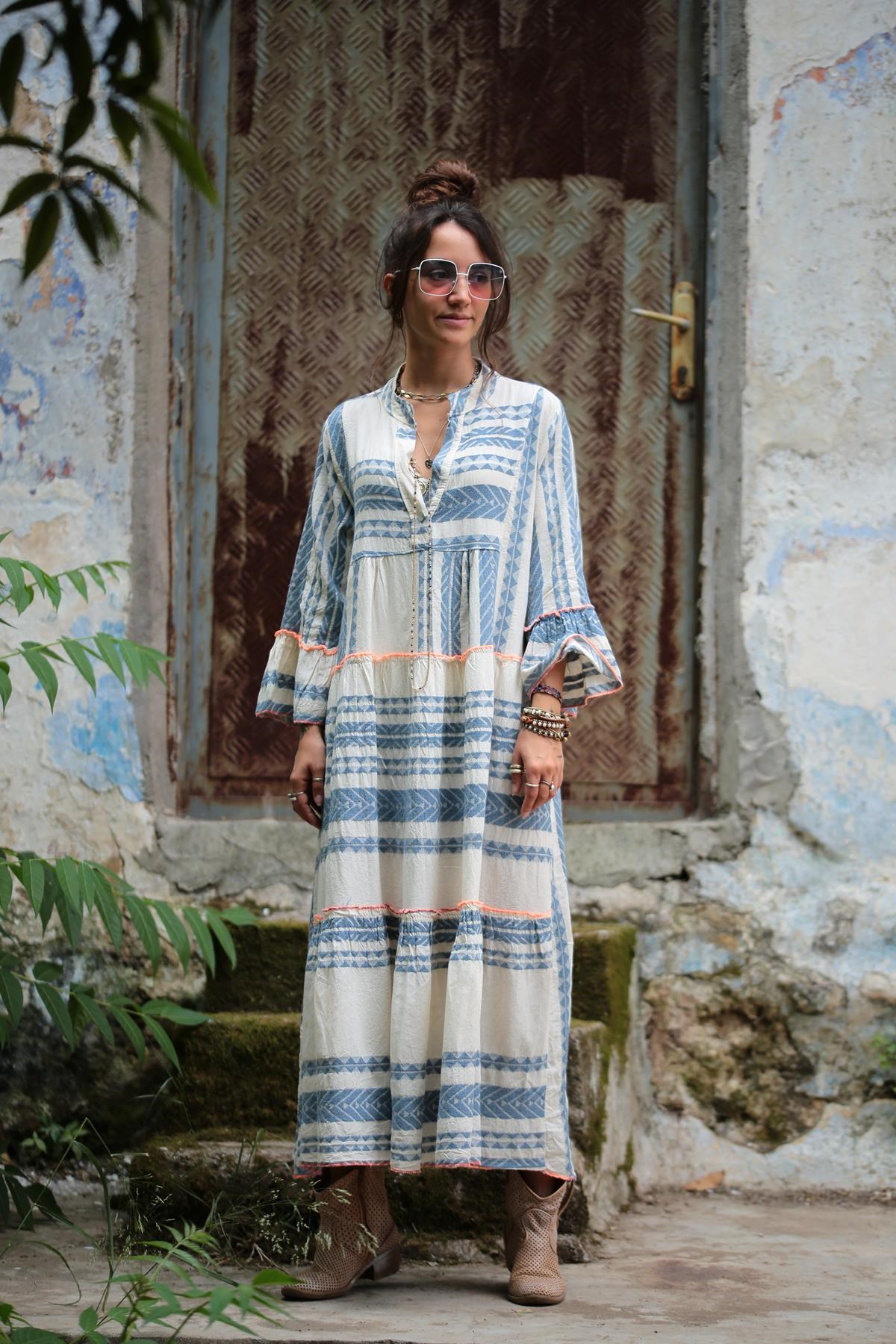 Mavi Etnik Desen Uzun Elbise - Şaman Butik - Bohem Giyim ve Aksesuar |  Kadın & Erkek