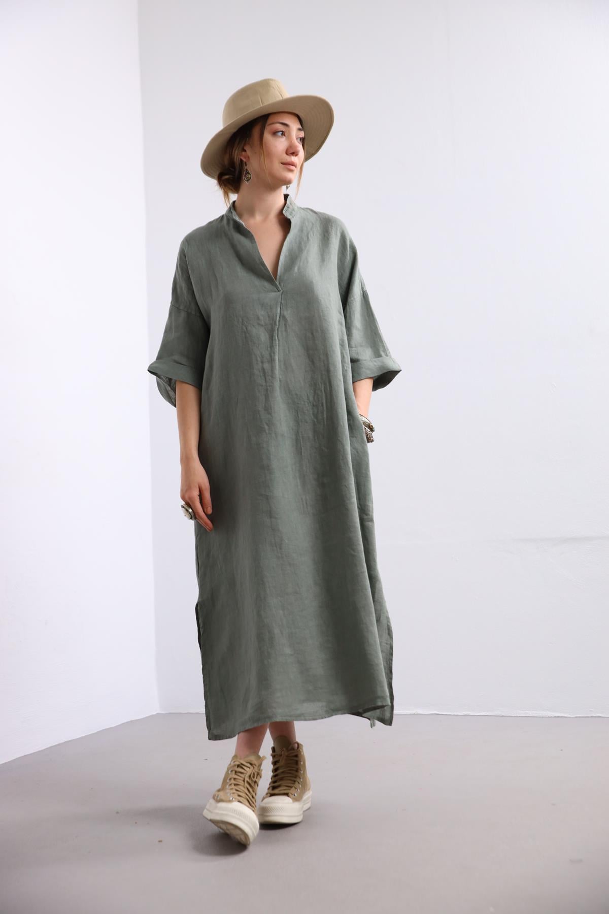 Mint Yeşili Hakim Yaka Elbise - Şaman Butik Mint Yeşili Hakim Yaka Elbise