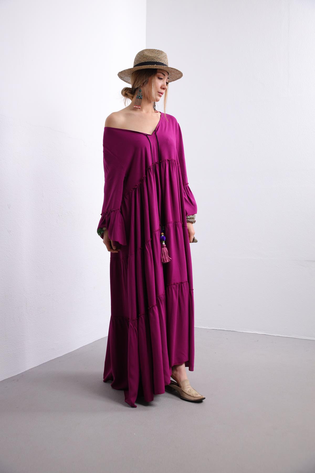 Plum Purple Bridesmaid Gown With Sleeves Sexy Off Shoulder Long For Wedding  Guest Dress Chiffon Flowers Plus Size Party Maid Of Honor Gown BD9062 From  A_beautiful_dress, $69.35 | DHgate.Com