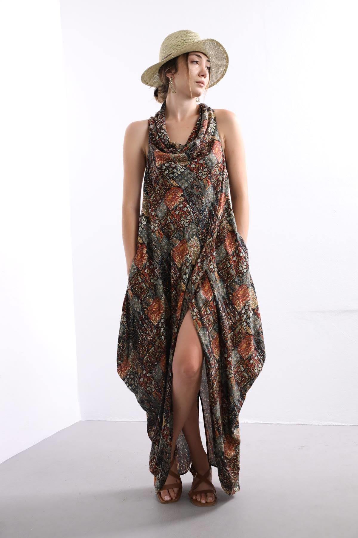 Renkli Degaje Yaka Otantik Elbise - Şaman Butik - Bohem Giyim ve Aksesuar | Kadın & Erkek Renkli Degaje Yaka Otantik Elbise