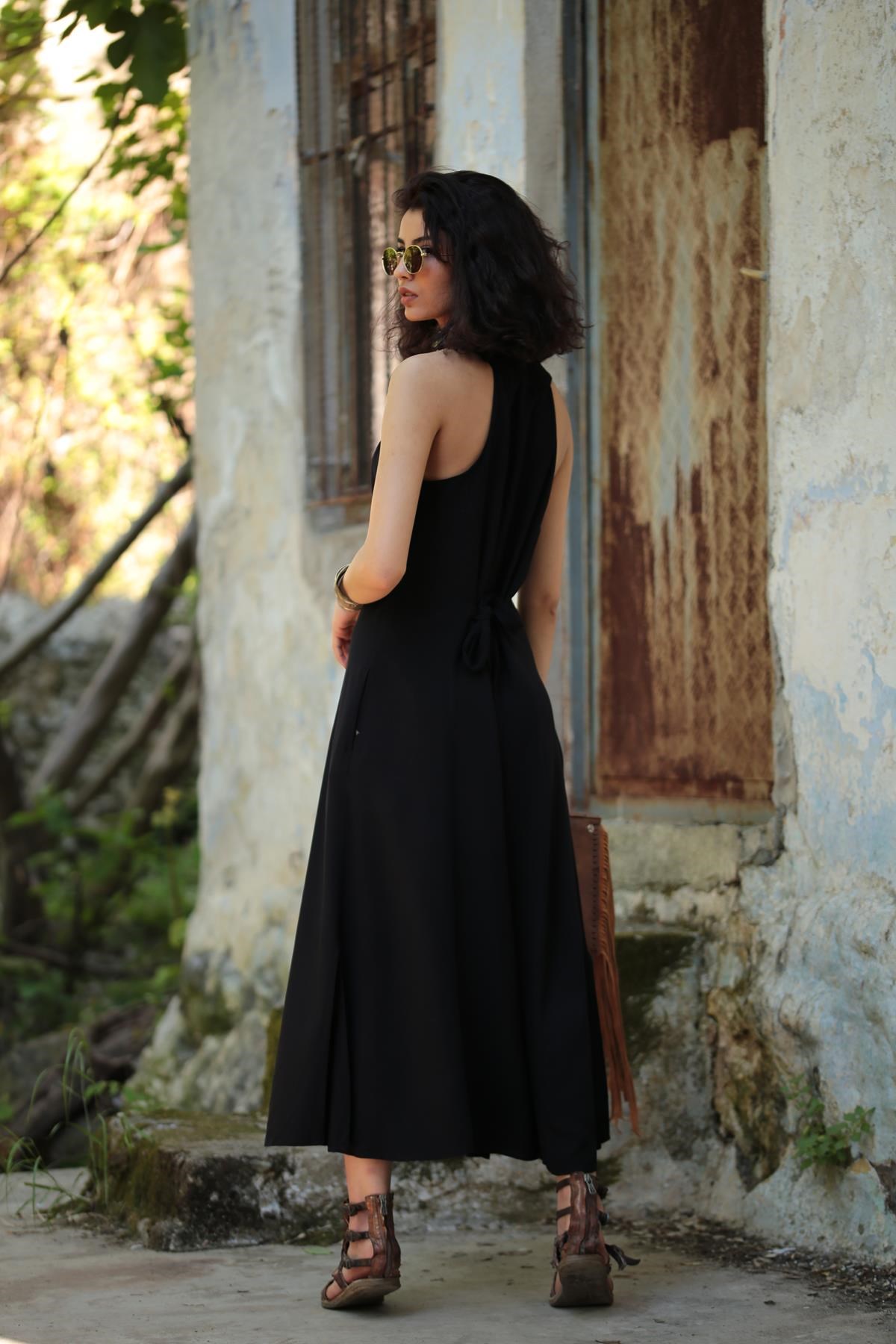 Siyah Boyundan Askılı Uzun Kloş Elbise - Şaman Butik - Bohem Giyim ve  Aksesuar | Kadın & Erkek