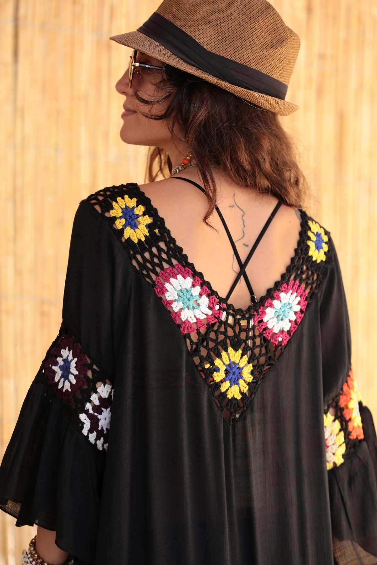 Siyah İspanyol Kol Dantelli Elbise - Şaman Butik - Bohem Giyim ve Aksesuar  | Kadın & Erkek