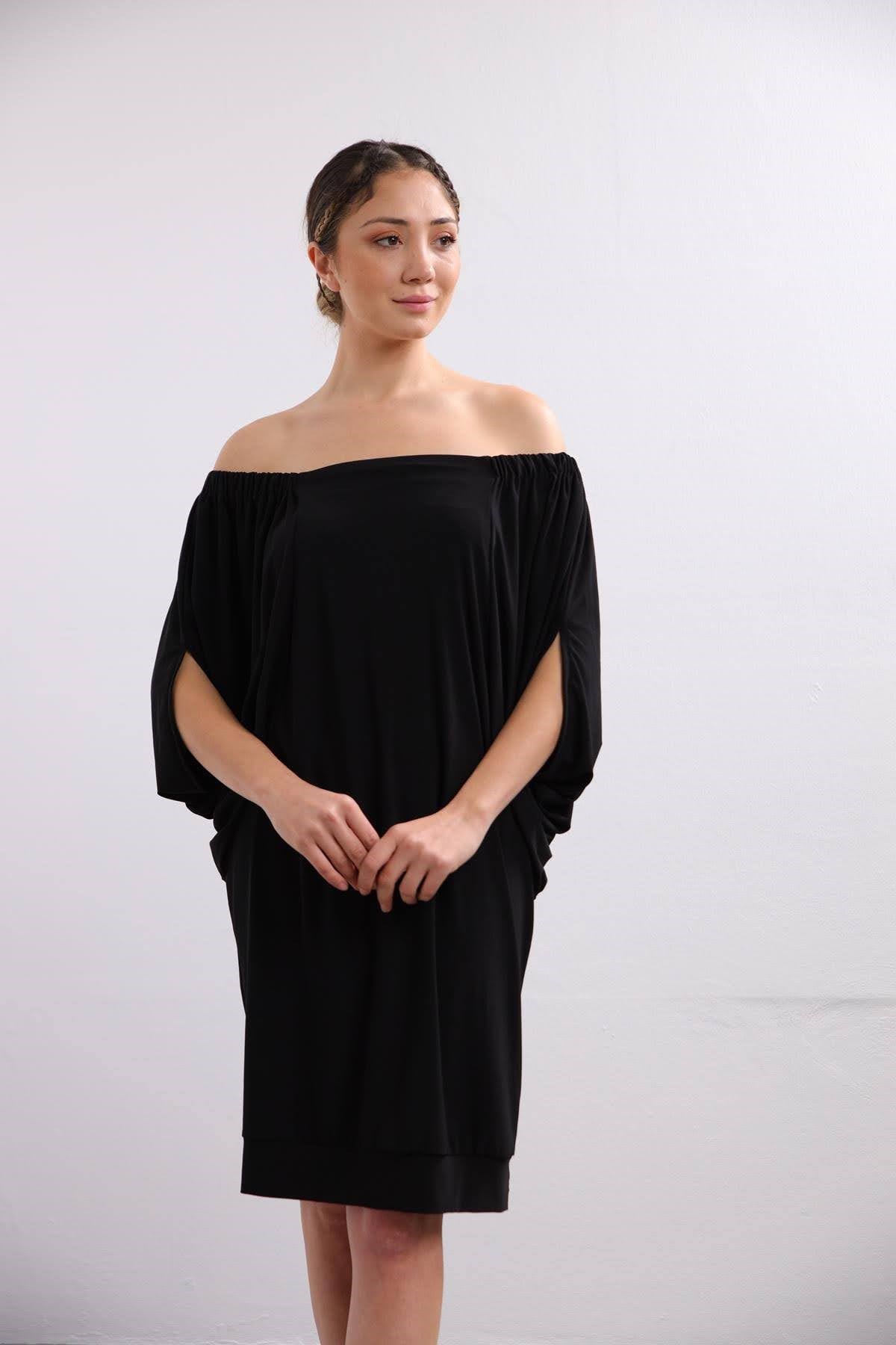 Siyah Kısa Jarse Elbise - Şaman Butik Siyah Kısa Jarse Elbise