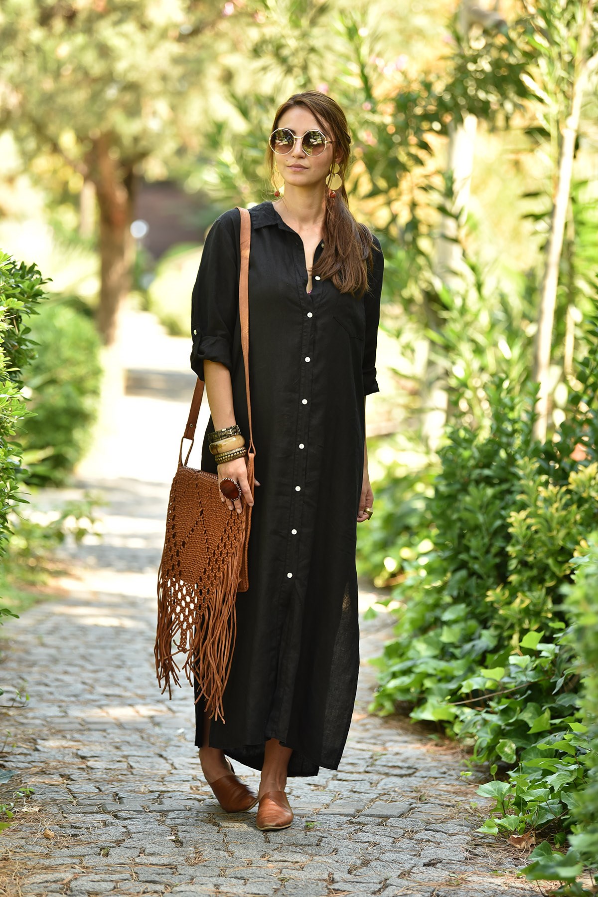 Siyah Önü Full Düğmeli Gömlek Elbise - Şaman Butik - Bohem Giyim ve  Aksesuar | Kadın & Erkek
