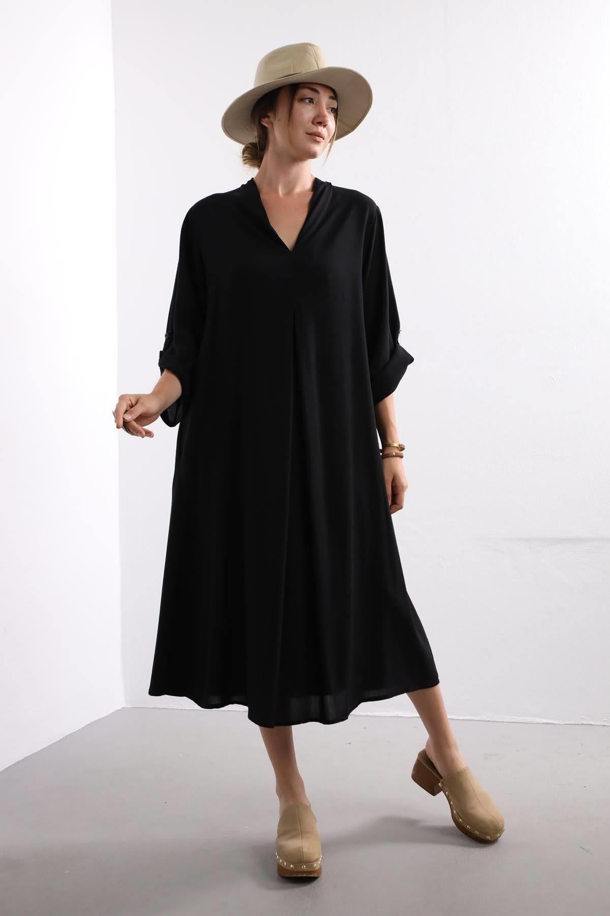  Siyah V Yaka Salaş Elbise