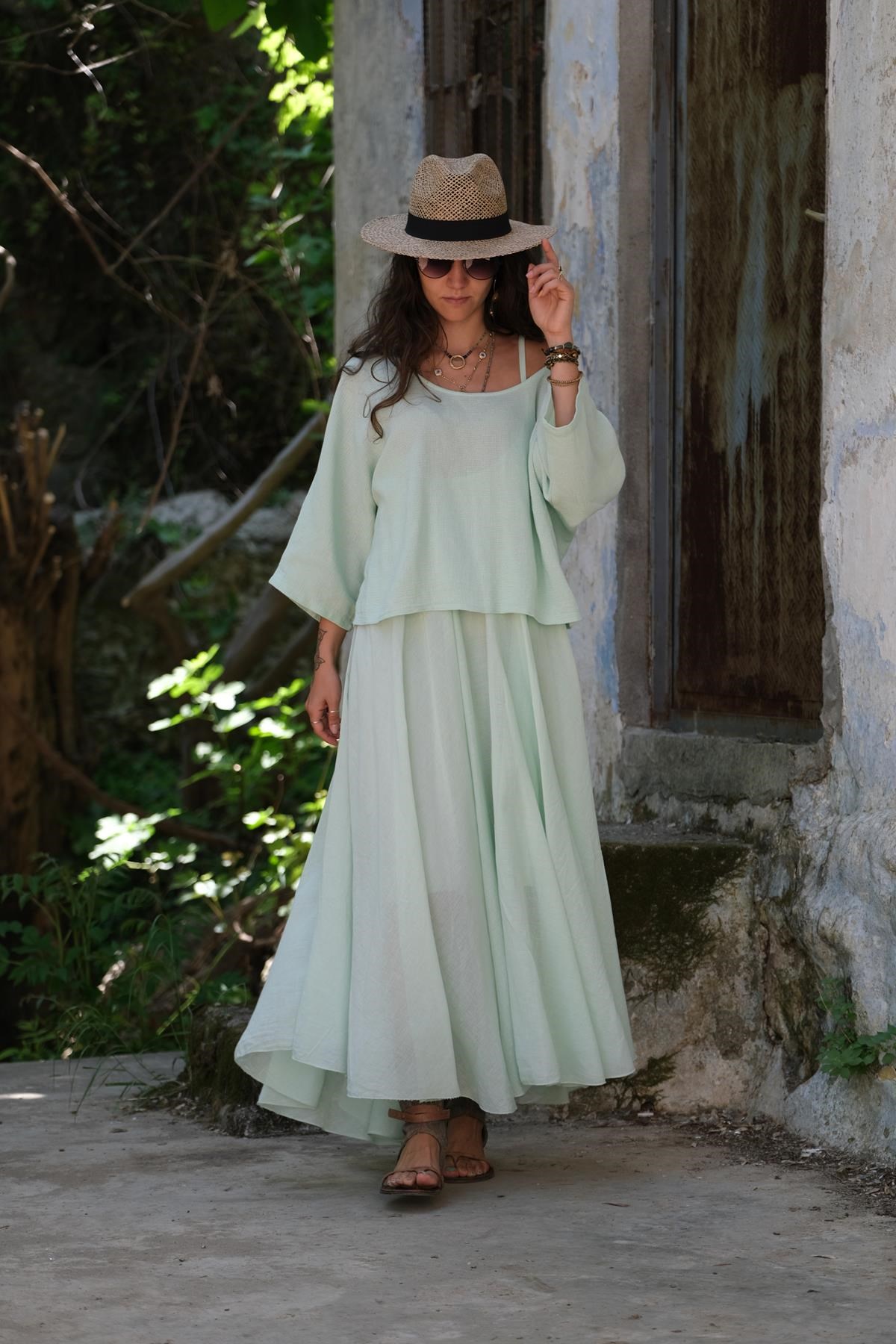 Su Yeşili Askılı Bluz Detaylı Elbise - Şaman Butik - Bohem Giyim ve  Aksesuar | Kadın & Erkek
