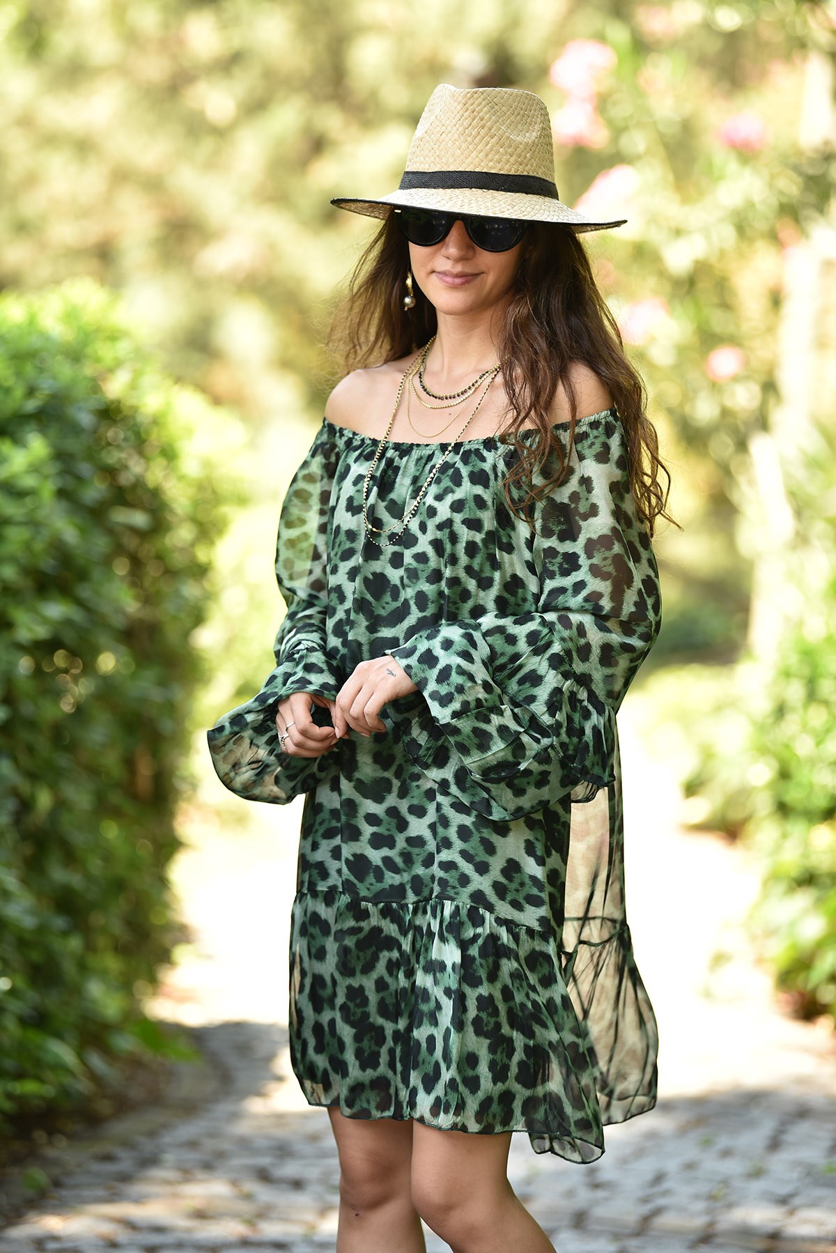 Yeşil Leopar Desen İpek Elbise - Şaman Butik - Bohem Giyim ve Aksesuar |  Kadın & Erkek
