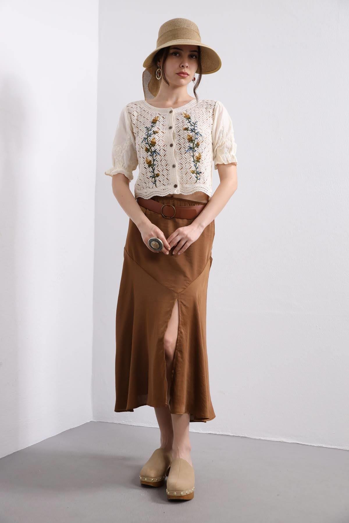  Acı Kahve Yırtmaçlı Etek