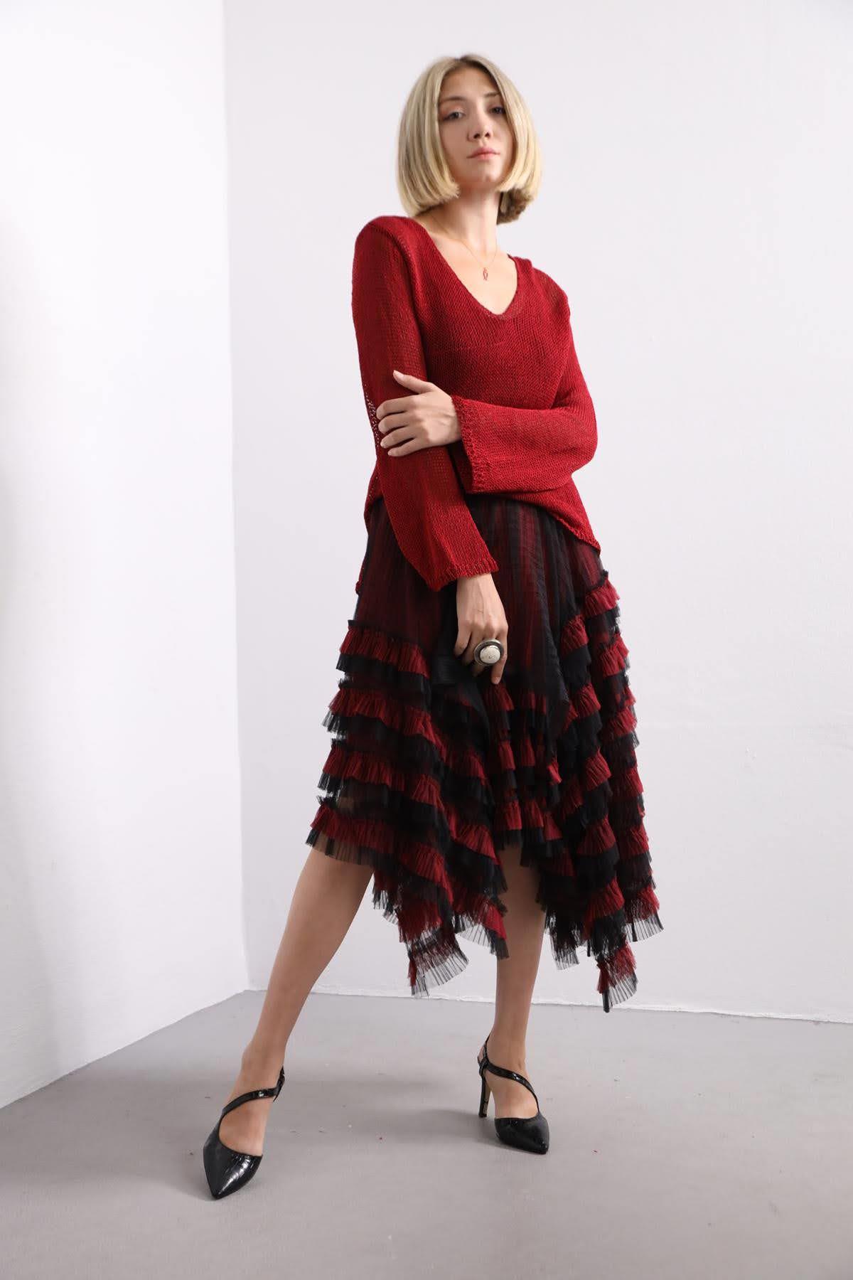 Burdungy Layered Patched Tulle Skirt - Saman Butik | Shop Online Burdungy Layered Patched Tulle Skirt