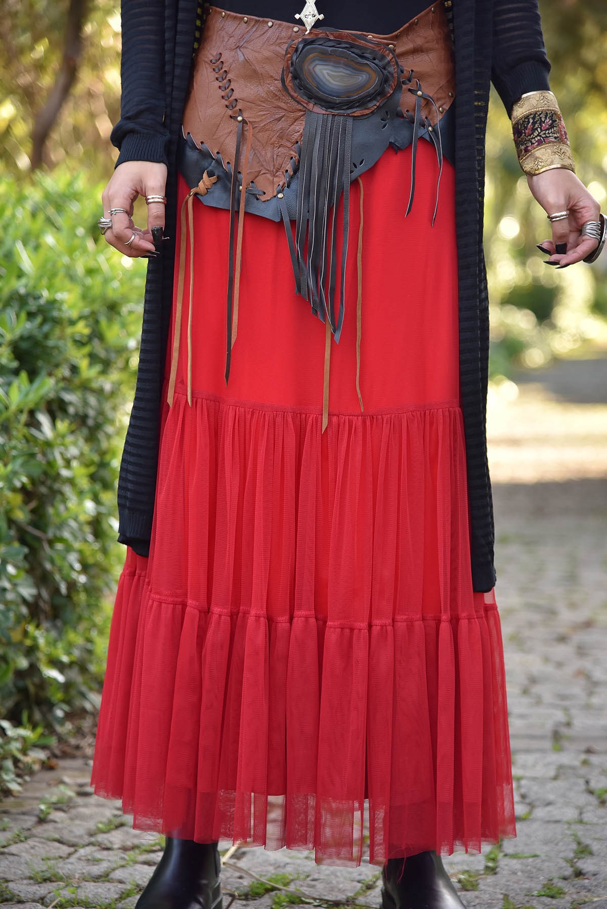 Kırmızı Uzun Astarlı Tül Etek - Şaman Butik - Bohem Giyim ve Aksesuar |  Kadın & Erkek