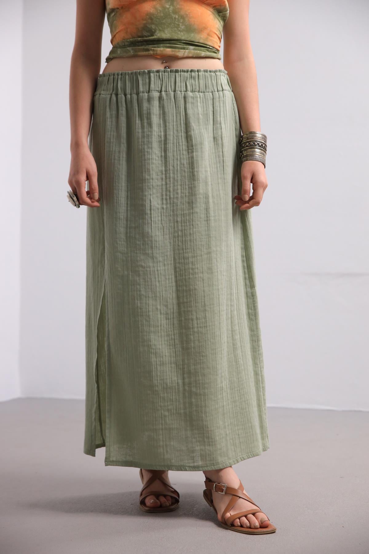 Mint Yeşili Yırtmaçlı Etek - Şaman Butik Mint Yeşili Yırtmaçlı Etek
