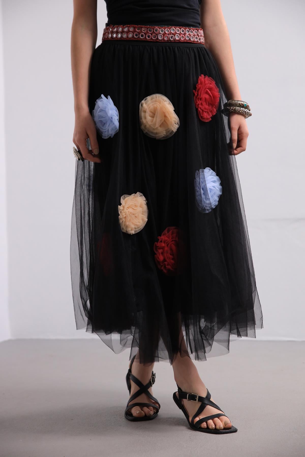 Black Rose Detail Tulle Skirt - Saman Butik | Shop Online Black Rose Detail Tulle Skirt