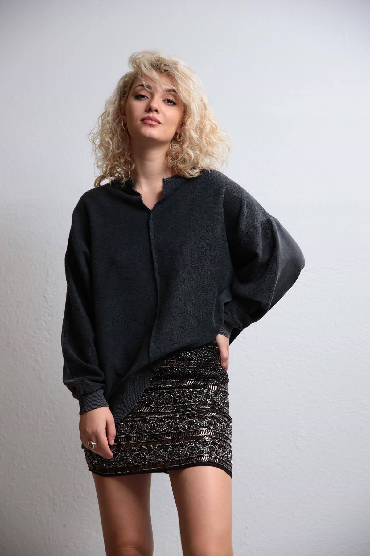 Siyah İşlemeli Bohem Etek - Şaman Buti Siyah İşlemeli Bohem Etek