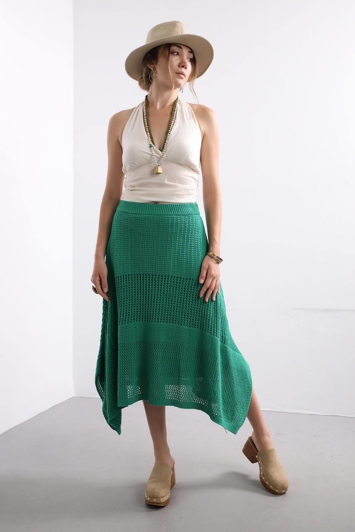 Yeşil Örme Etek - Şaman Butik Yeşil Örme Etek