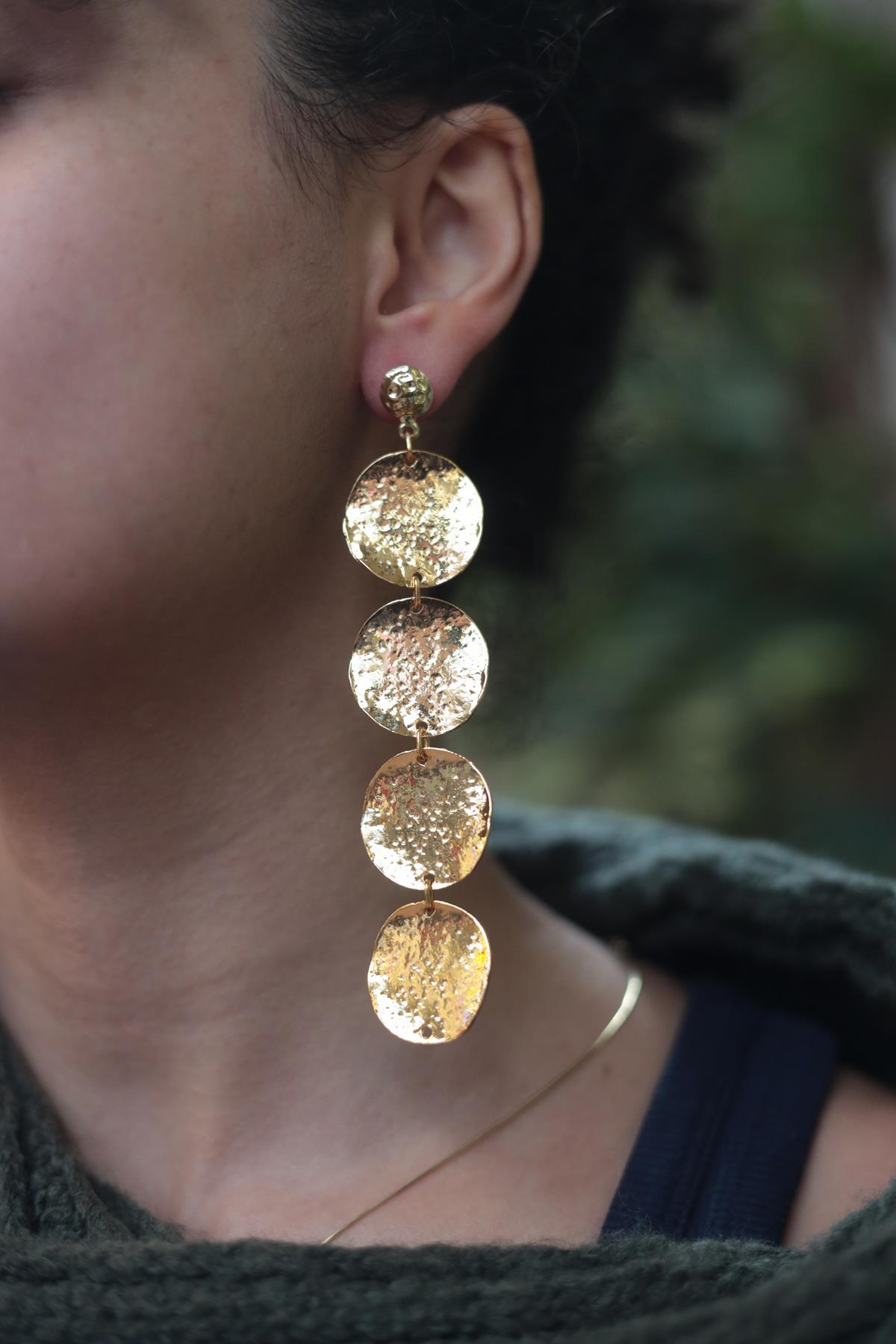 Altın Kaplama Uzun Disk Küpe