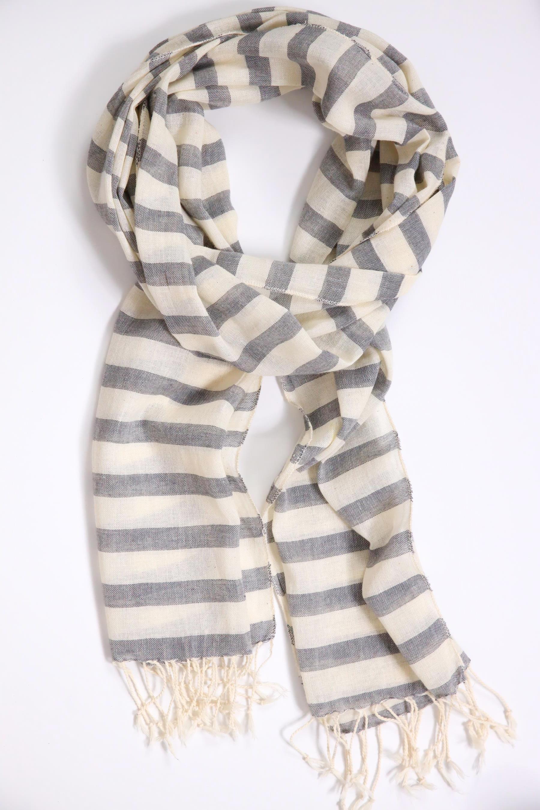 Gri Çizgili Bürümcük Fular - Şaman Butik Gri Çizgili Bürümcük Fular