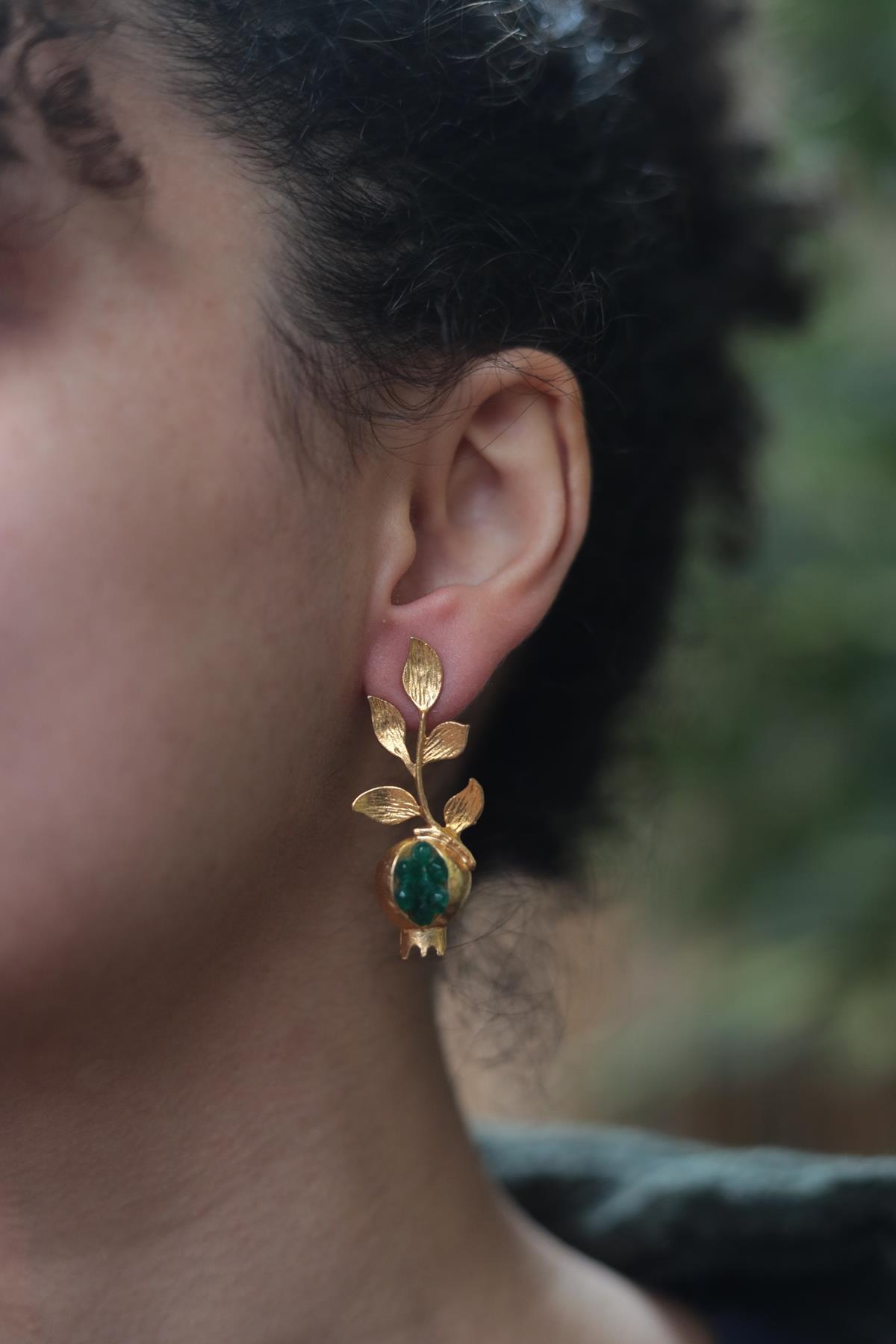 Yeşil Doğal Taş Nar Tasarım Küpe