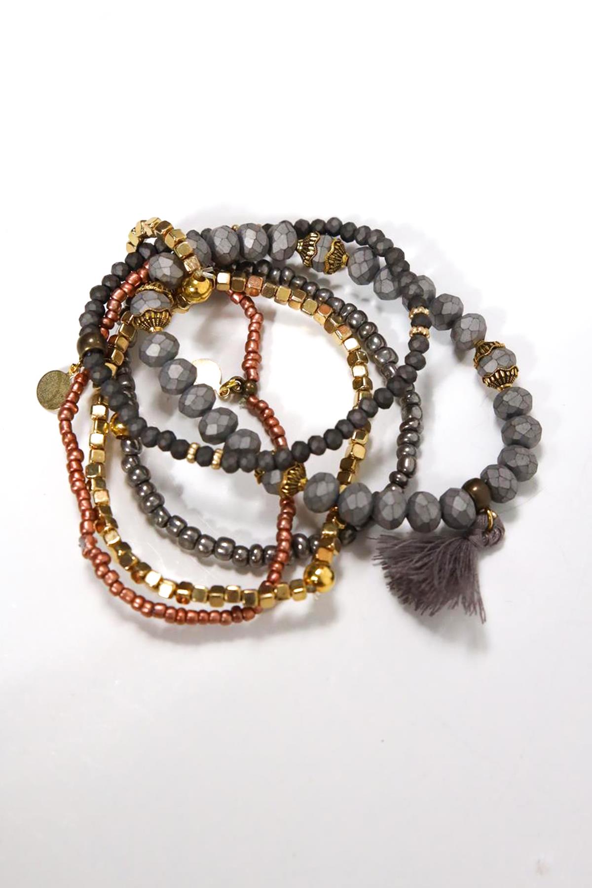 Püskül Detaylı Renkli Doğal Taş Çoklu Bileklik Püskül Detaylı Renkli Doğal Taş Çoklu Bileklik