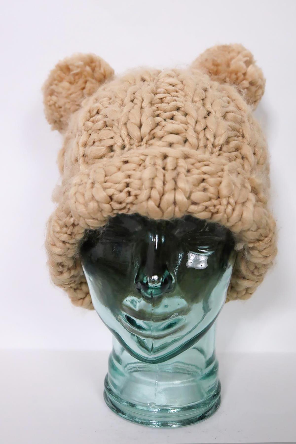  Bej Çift Ponponlu Bere