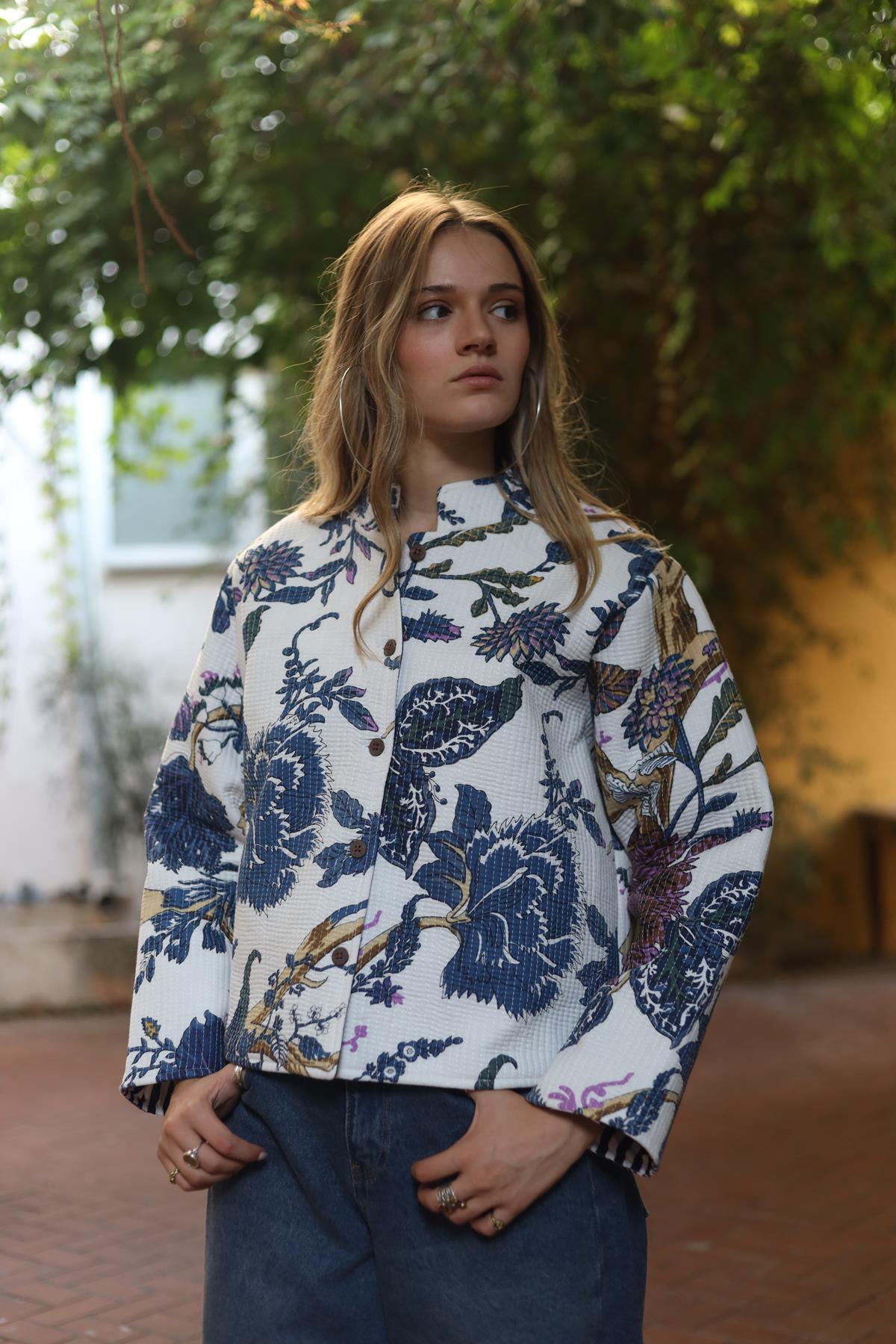 White Patterned Quilted Jacket