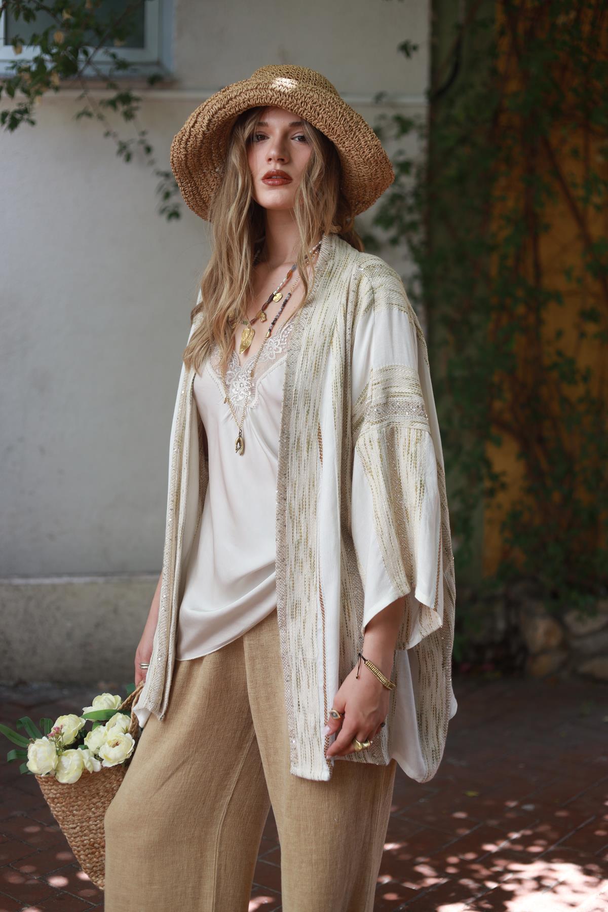 White Sequin Detail Authentic Short Caftan