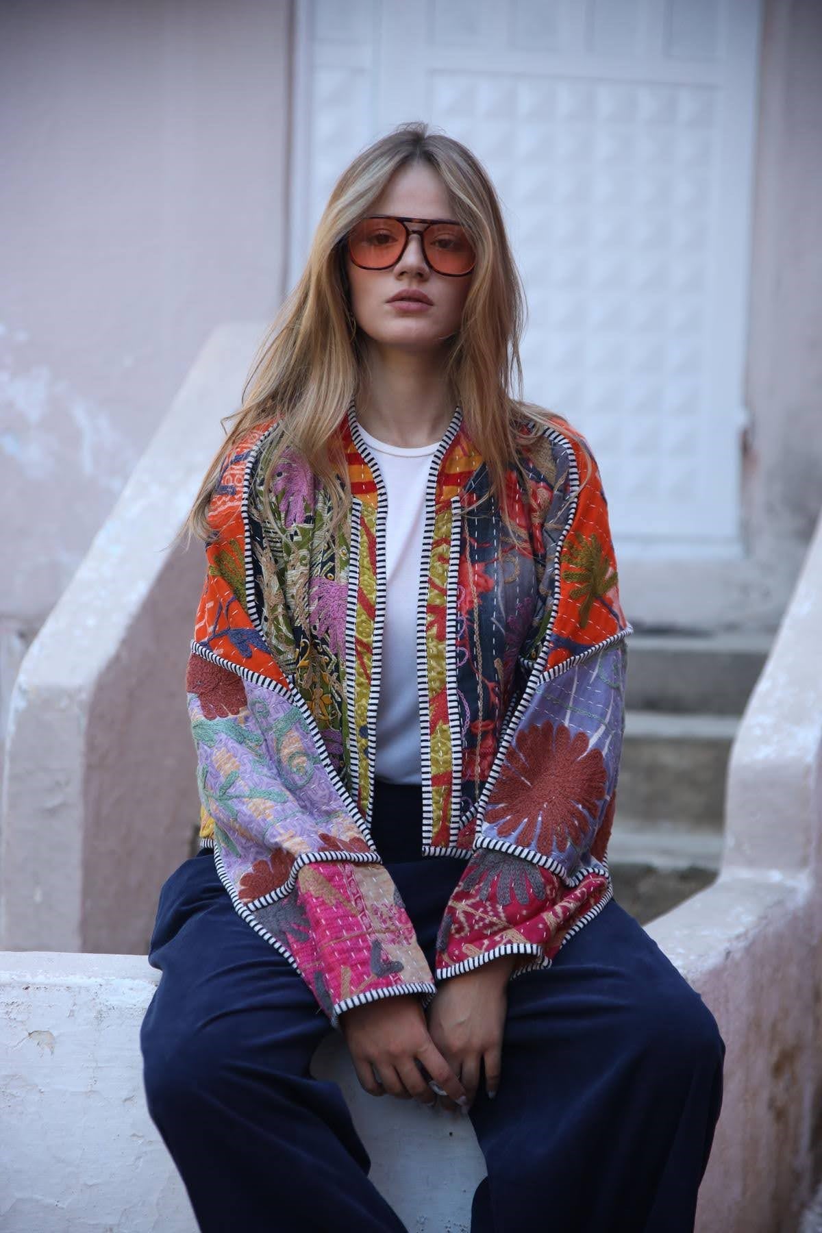 Renkli Çift Taraflı Vintage Kantha Ceket